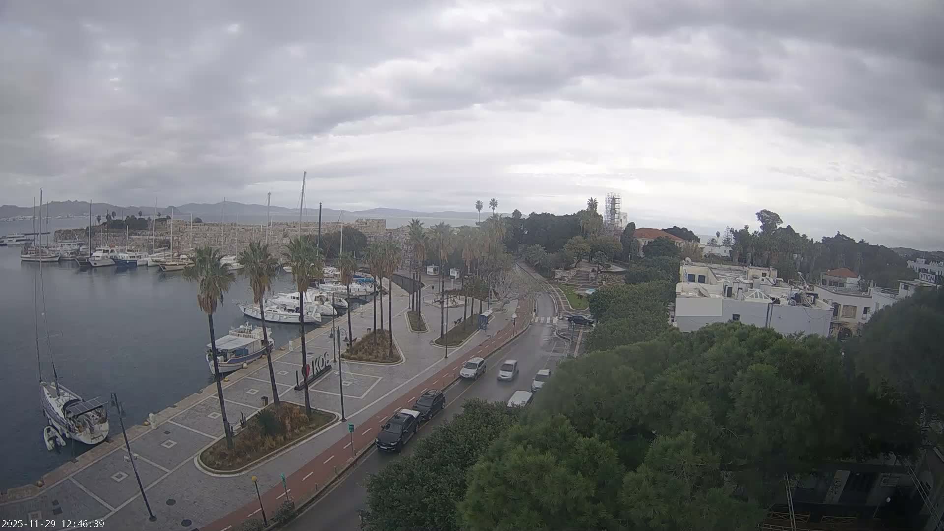 Kos City, Kos Island Harbour, Nerantzia Castle towards East View Live Cam - Kos, Dodacanese, South Aegean (Periféreia Notíou Aigaíou), Greece