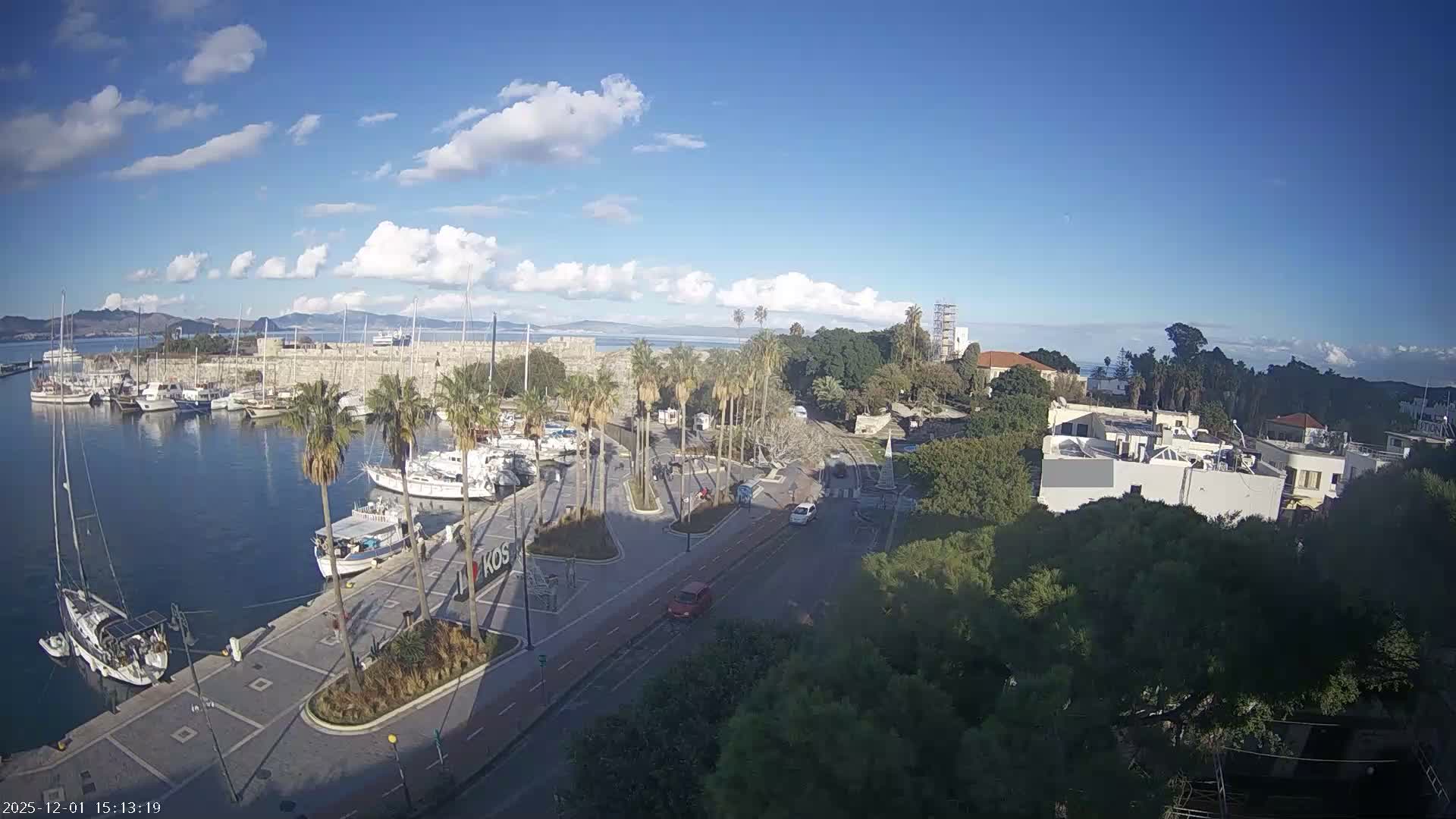 Kos City, Kos Island Harbour, Nerantzia Castle towards East View Live Cam - Kos, Dodacanese, South Aegean (Periféreia Notíou Aigaíou), Greece