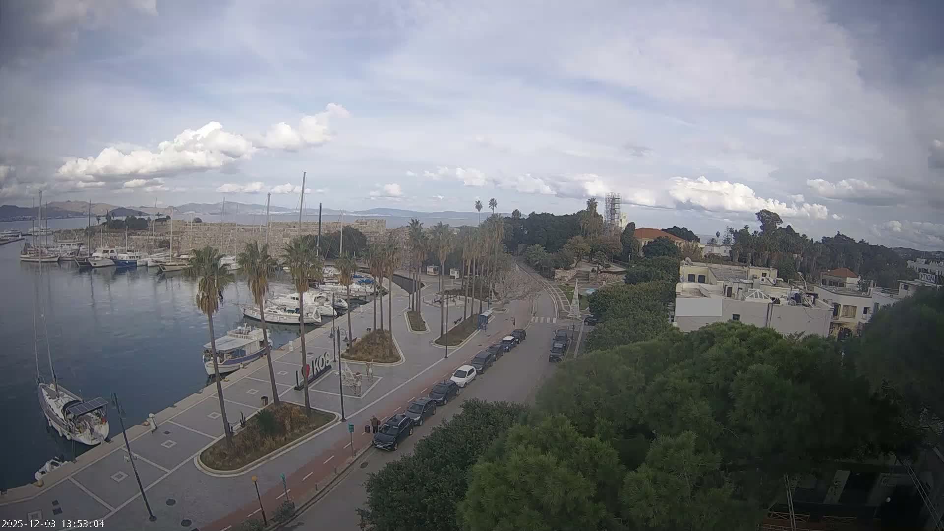 Kos City, Kos Island Harbour, Nerantzia Castle towards East View Live Cam - Kos, Dodacanese, South Aegean (Periféreia Notíou Aigaíou), Greece
