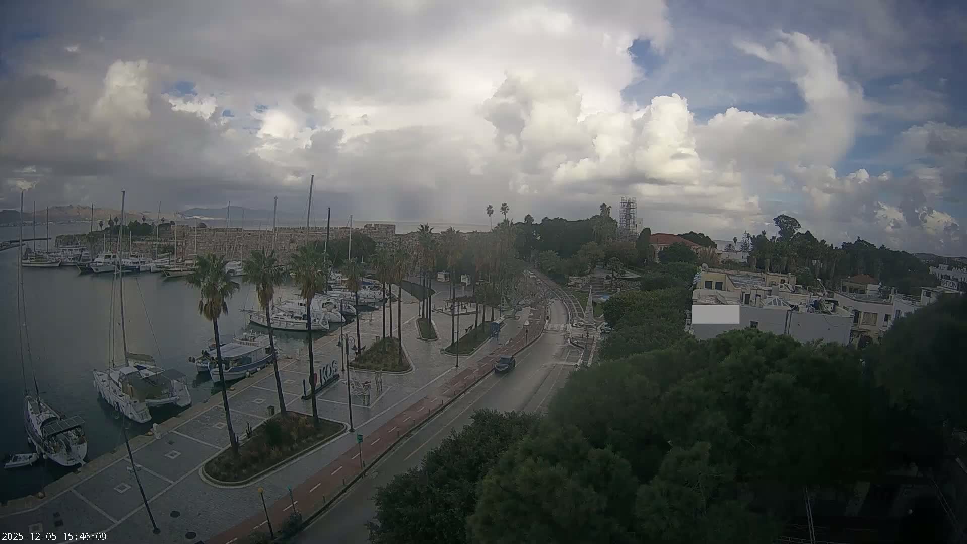 Kos City, Kos Island Harbour, Nerantzia Castle towards East View Live Cam - Kos, Dodacanese, South Aegean (Periféreia Notíou Aigaíou), Greece