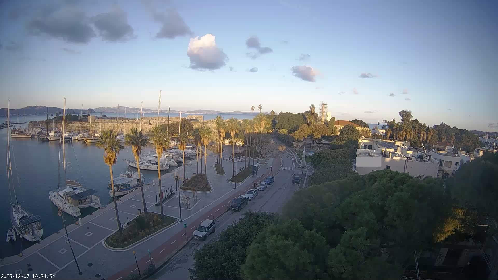 Kos City, Kos Island Harbour, Nerantzia Castle towards East View Live Cam - Kos, Dodacanese, South Aegean (Periféreia Notíou Aigaíou), Greece