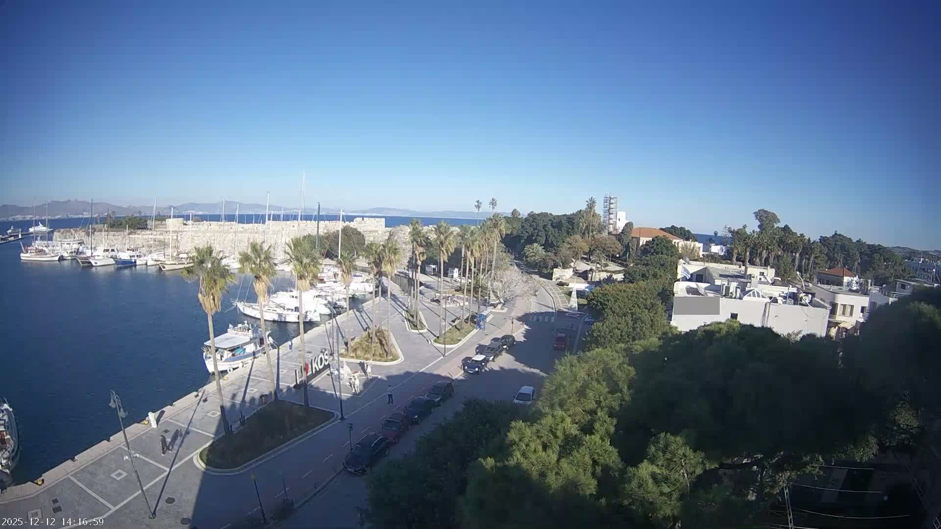 Kos City, Kos Island Harbour, Nerantzia Castle towards East View Live Cam - Kos, Dodacanese, South Aegean (Periféreia Notíou Aigaíou), Greece