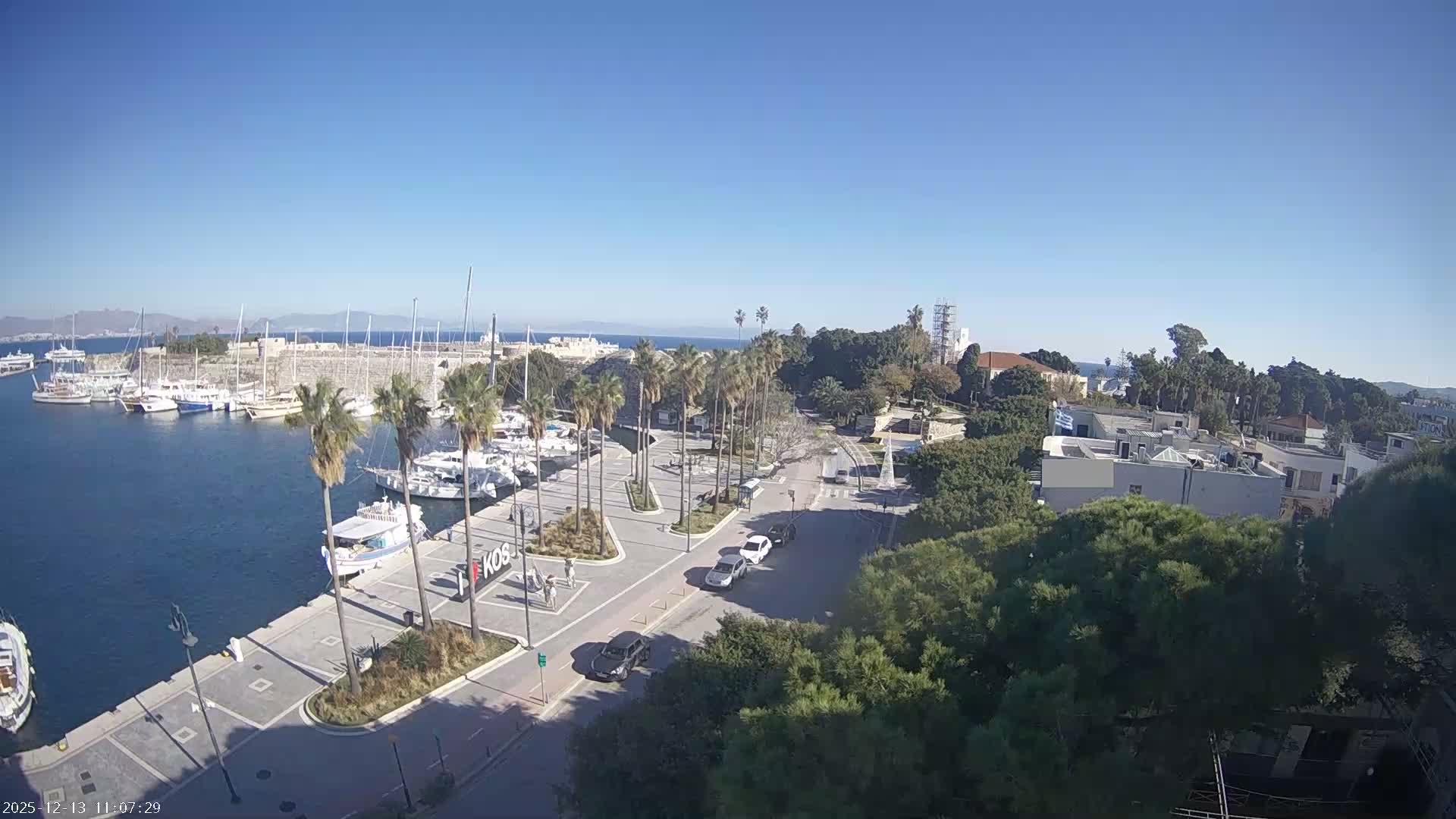 Kos City, Kos Island Harbour, Nerantzia Castle towards East View Live Cam - Kos, Dodacanese, South Aegean (Periféreia Notíou Aigaíou), Greece