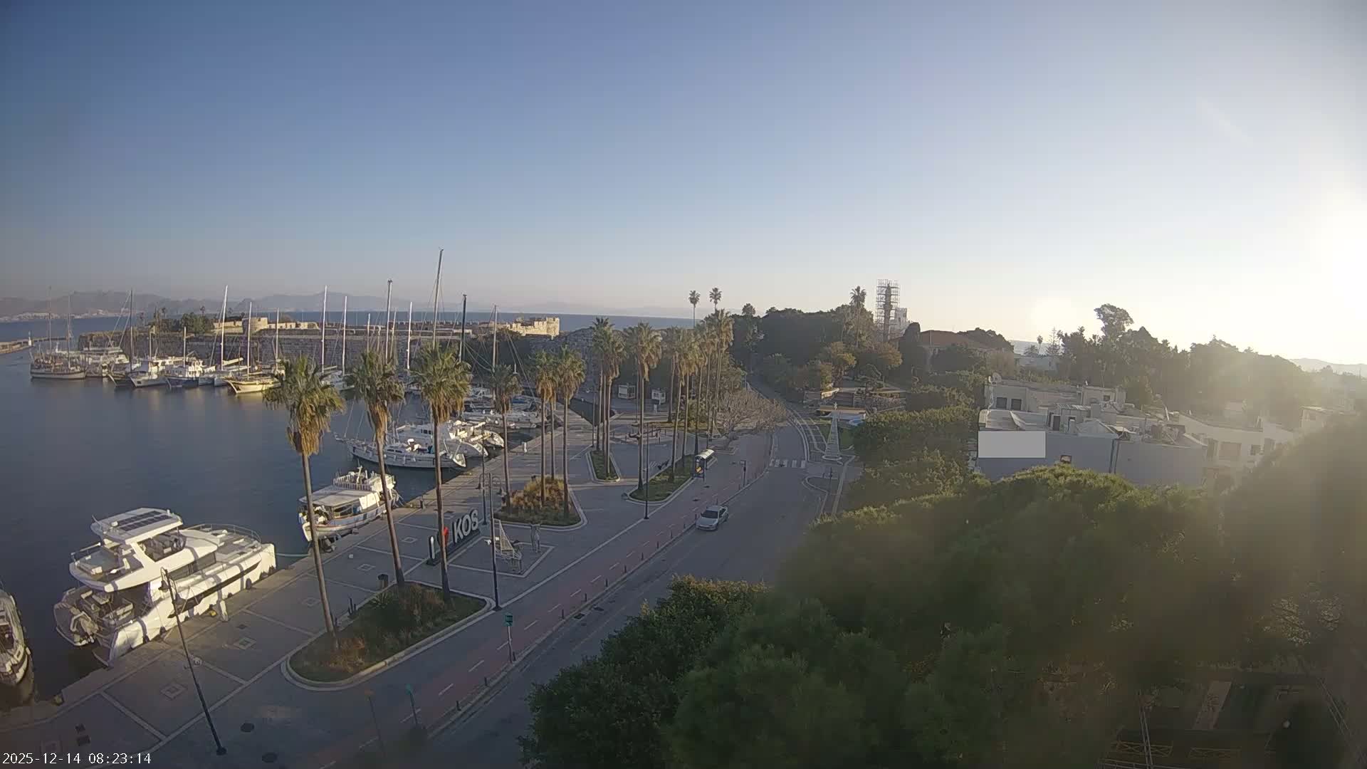 Kos City, Kos Island Harbour, Nerantzia Castle towards East View Live Cam - Kos, Dodacanese, South Aegean (Periféreia Notíou Aigaíou), Greece