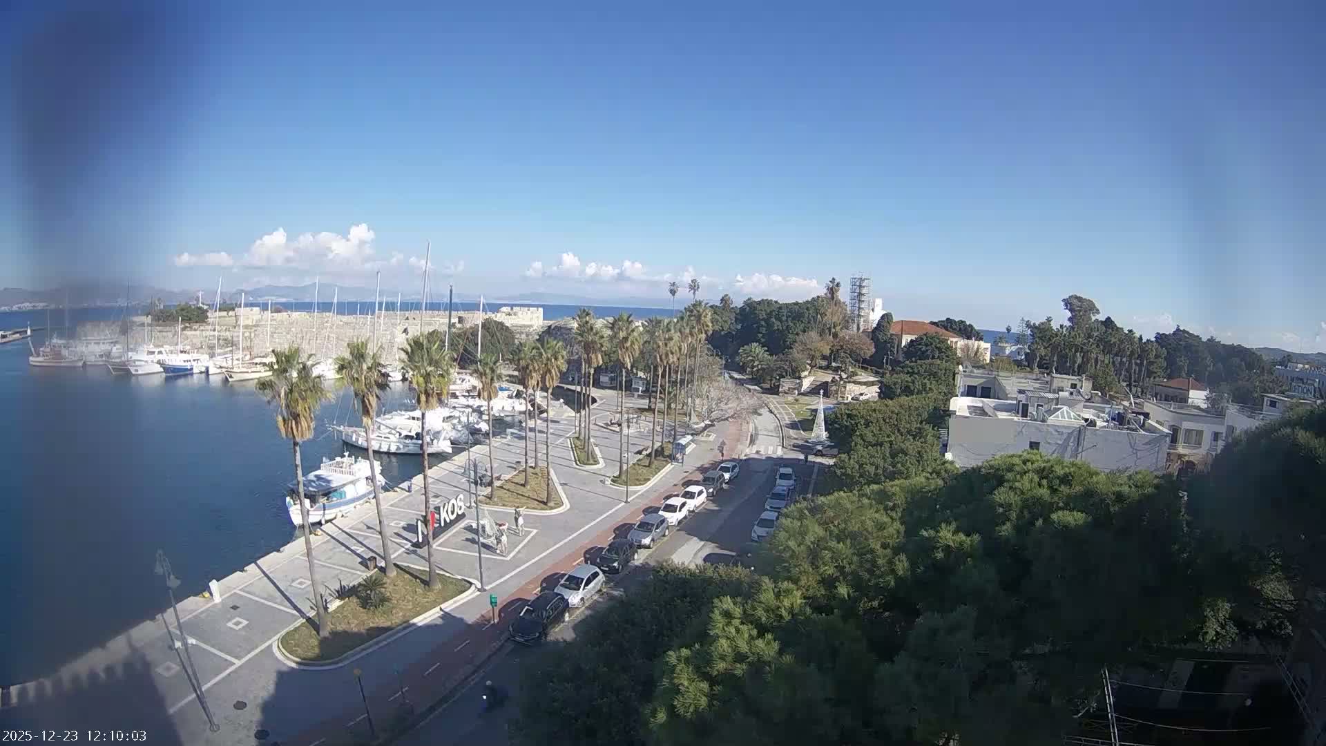 Kos City, Kos Island Harbour, Nerantzia Castle towards East View Live Cam - Kos, Dodacanese, South Aegean (Periféreia Notíou Aigaíou), Greece