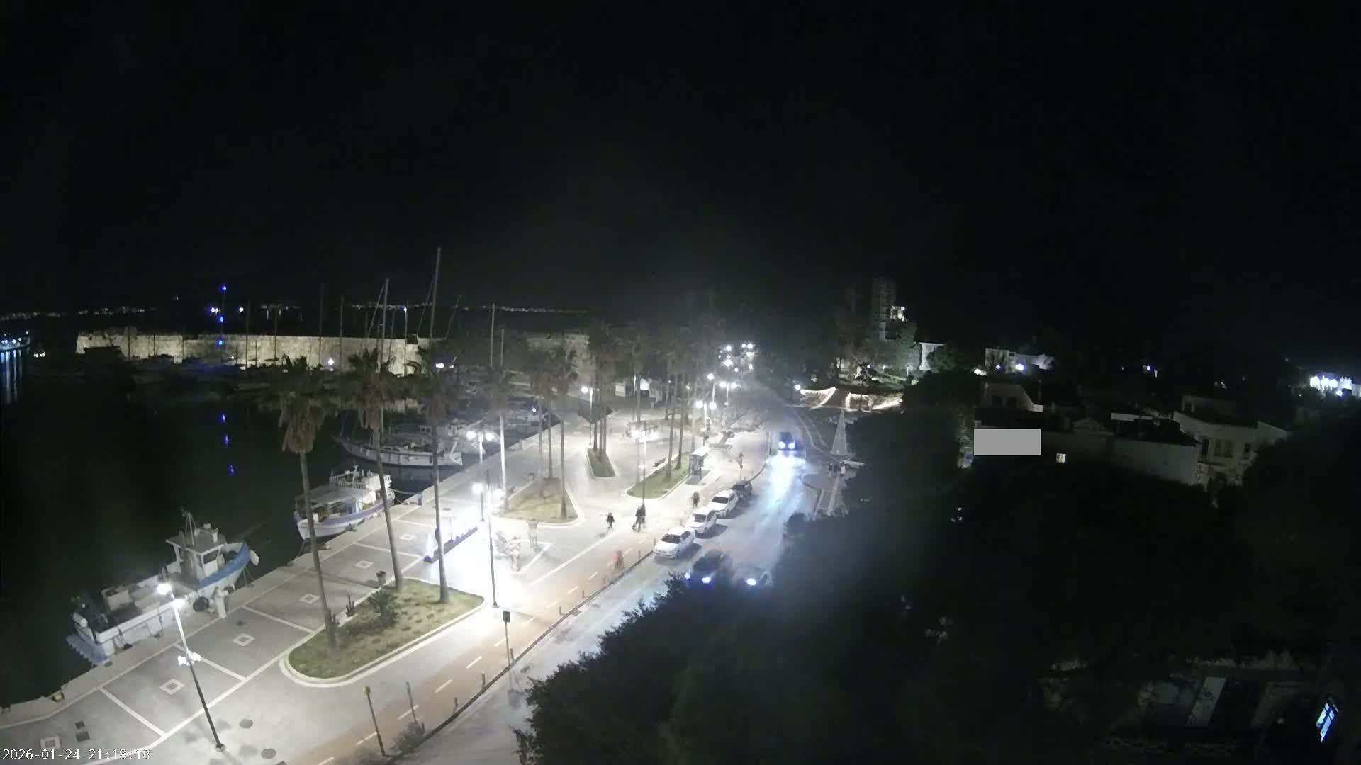 Kos City, Kos Island Harbour, Nerantzia Castle towards East View Live Cam - Kos, Dodacanese, South Aegean (Periféreia Notíou Aigaíou), Greece