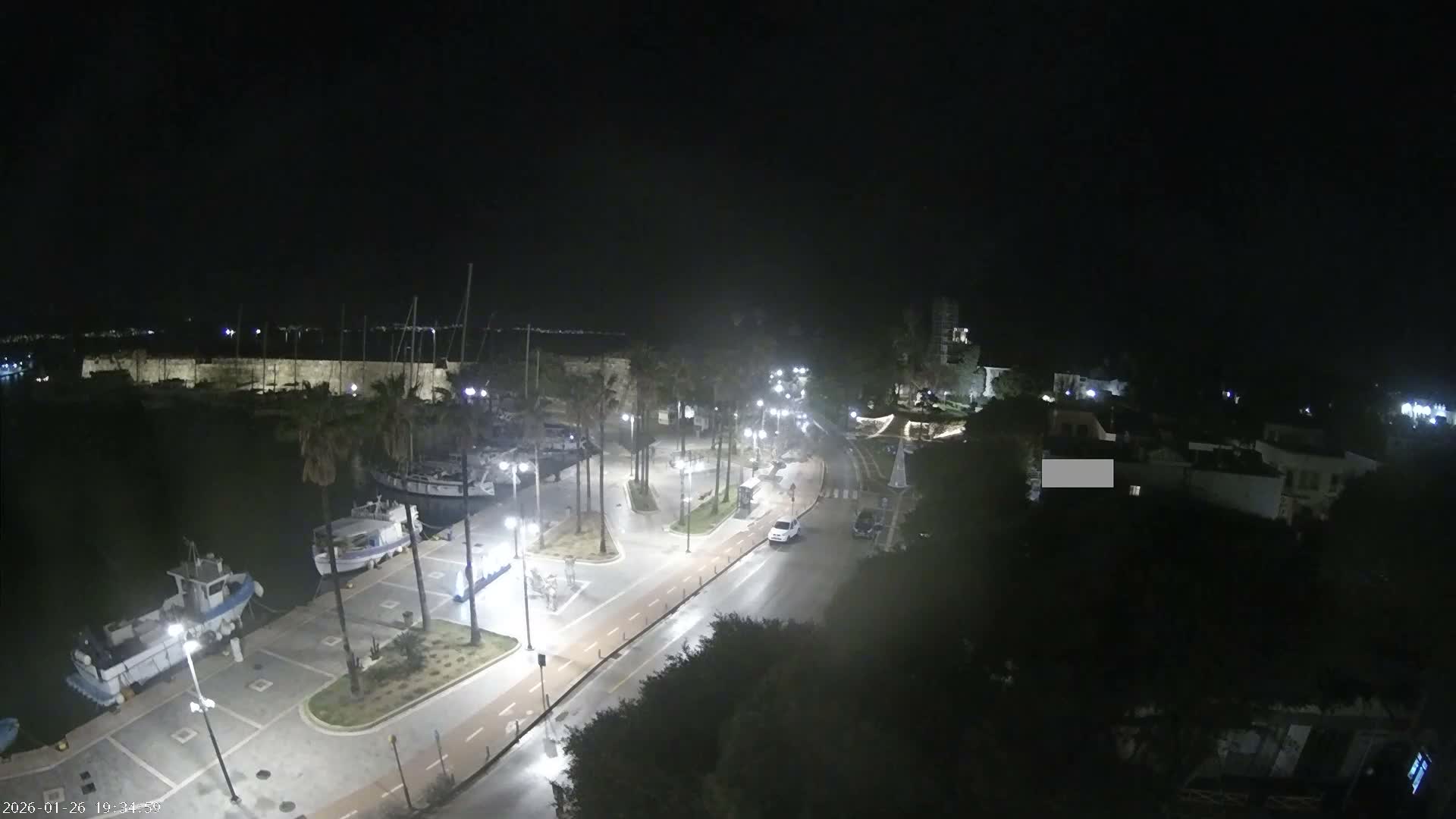 Kos City, Kos Island Harbour, Nerantzia Castle towards East View Live Cam - Kos, Dodacanese, South Aegean (Periféreia Notíou Aigaíou), Greece