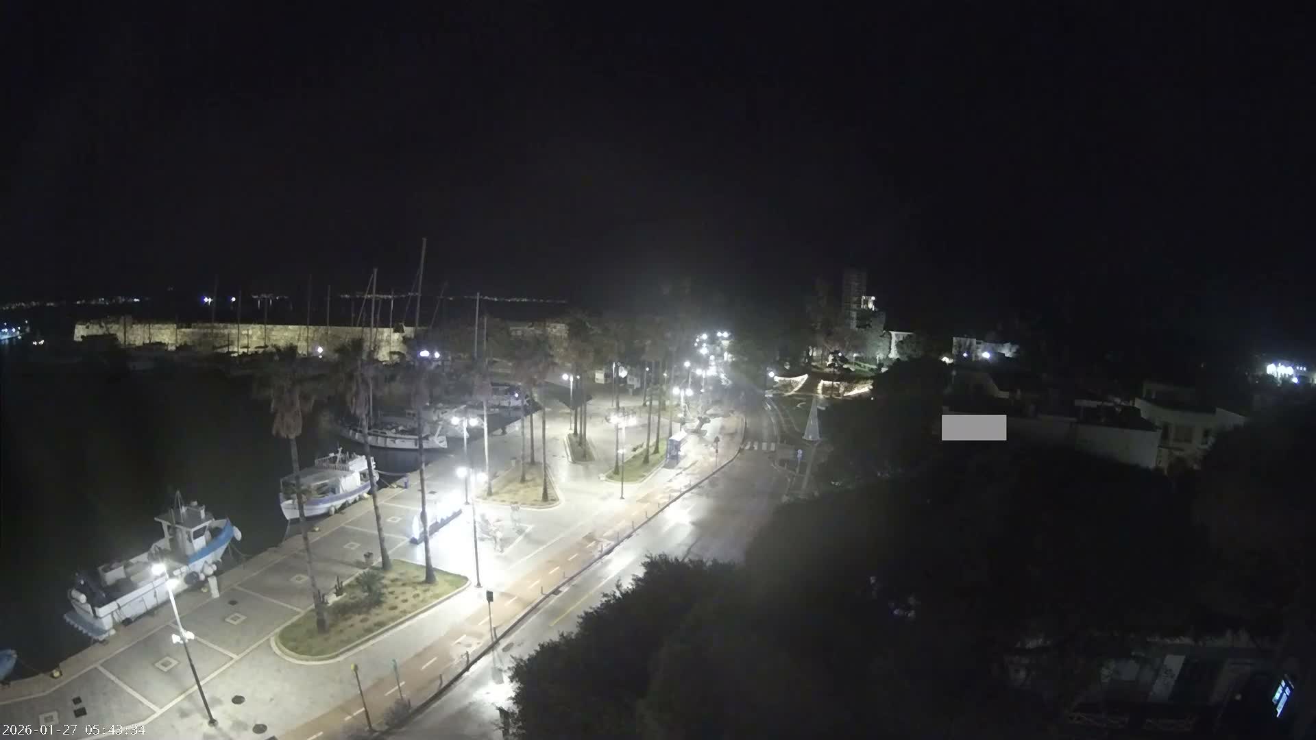 Kos City, Kos Island Harbour, Nerantzia Castle towards East View Live Cam - Kos, Dodacanese, South Aegean (Periféreia Notíou Aigaíou), Greece
