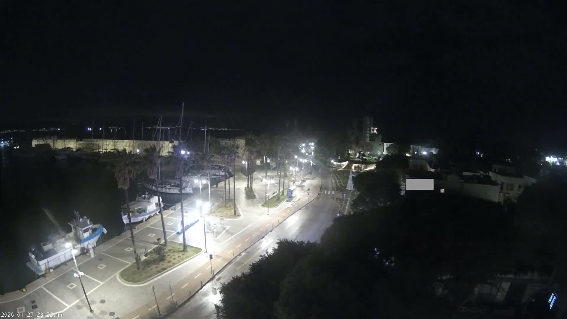 Kos City, Kos Island Harbour, Nerantzia Castle towards East View Live Cam - Kos, Dodacanese, South Aegean (Periféreia Notíou Aigaíou), Greece