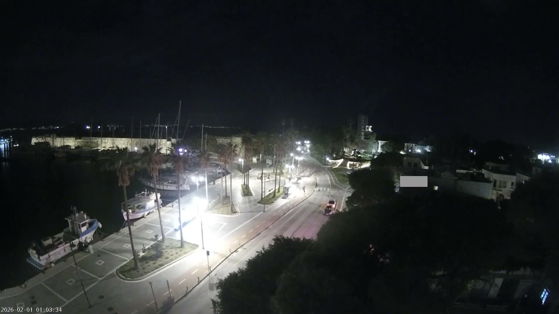 Kos City, Kos Island Harbour, Nerantzia Castle towards East View Live Cam - Kos, Dodacanese, South Aegean (Periféreia Notíou Aigaíou), Greece