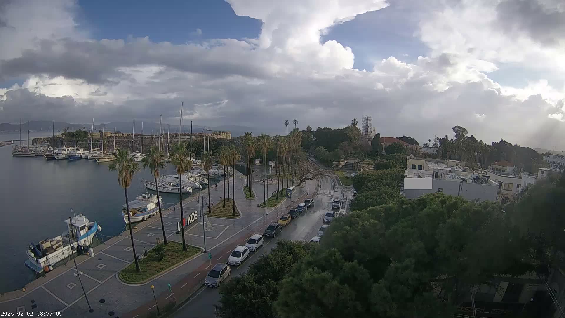 Kos City, Kos Island Harbour, Nerantzia Castle towards East View Live Cam - Kos, Dodacanese, South Aegean (Periféreia Notíou Aigaíou), Greece