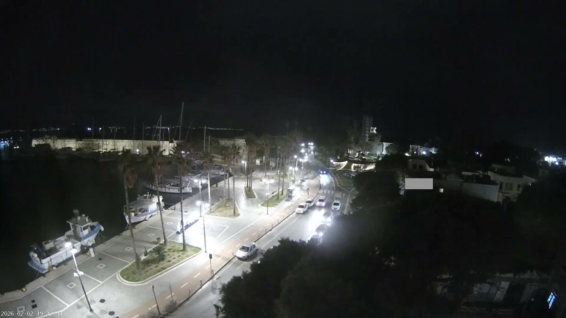 Kos City, Kos Island Harbour, Nerantzia Castle towards East View Live Cam - Kos, Dodacanese, South Aegean (Periféreia Notíou Aigaíou), Greece