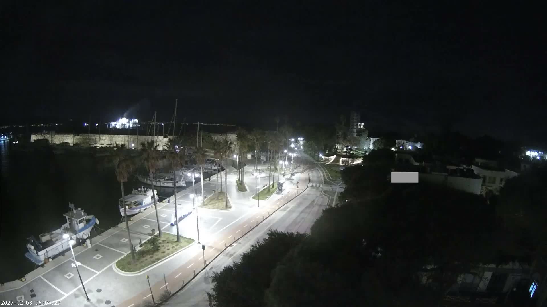Kos City, Kos Island Harbour, Nerantzia Castle towards East View Live Cam - Kos, Dodacanese, South Aegean (Periféreia Notíou Aigaíou), Greece