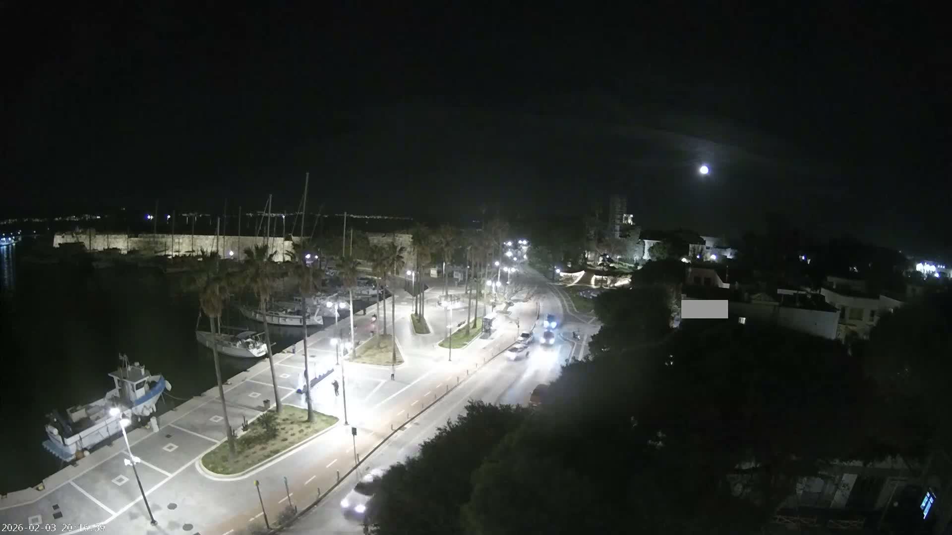 Kos City, Kos Island Harbour, Nerantzia Castle towards East View Live Cam - Kos, Dodacanese, South Aegean (Periféreia Notíou Aigaíou), Greece