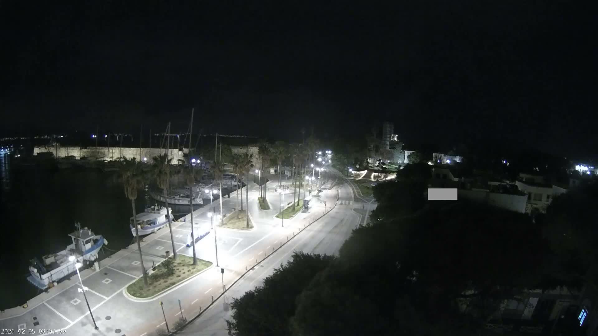 Kos City, Kos Island Harbour, Nerantzia Castle towards East View Live Cam - Kos, Dodacanese, South Aegean (Periféreia Notíou Aigaíou), Greece