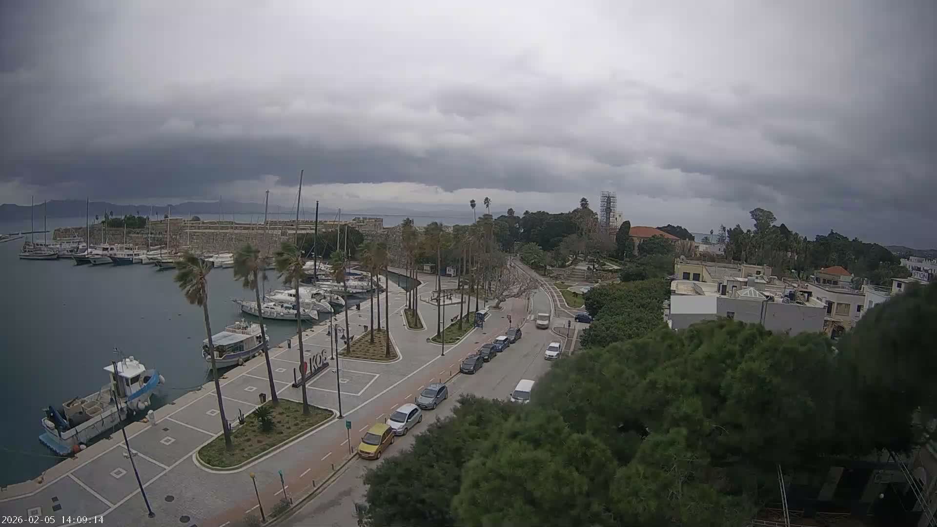 Kos City, Kos Island Harbour, Nerantzia Castle towards East View Live Cam - Kos, Dodacanese, South Aegean (Periféreia Notíou Aigaíou), Greece
