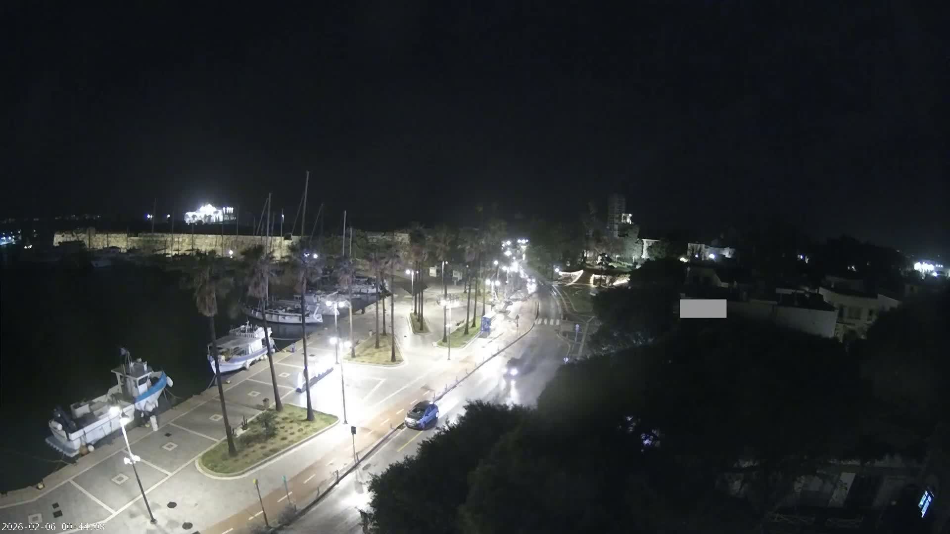 Kos City, Kos Island Harbour, Nerantzia Castle towards East View Live Cam - Kos, Dodacanese, South Aegean (Periféreia Notíou Aigaíou), Greece
