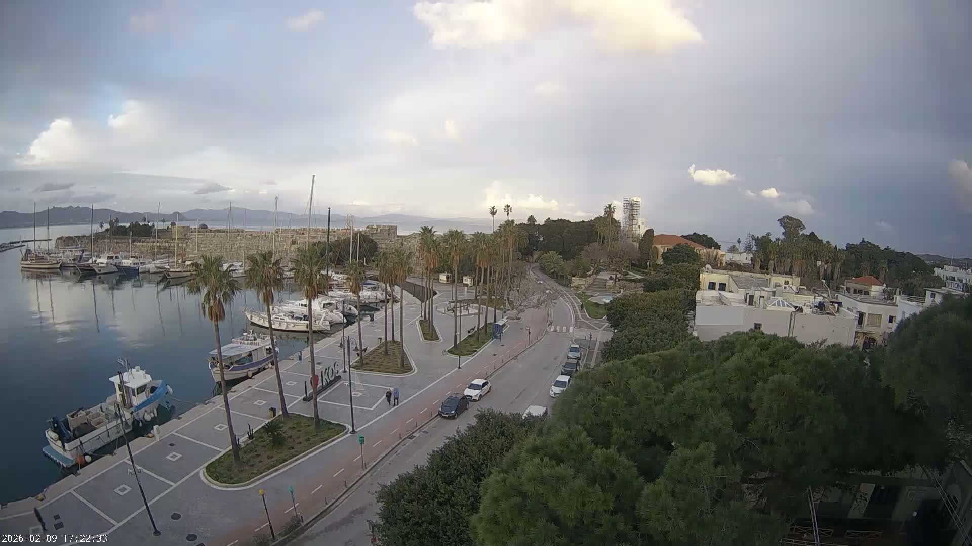 Kos City, Kos Island Harbour, Nerantzia Castle towards East View Live Cam - Kos, Dodacanese, South Aegean (Periféreia Notíou Aigaíou), Greece