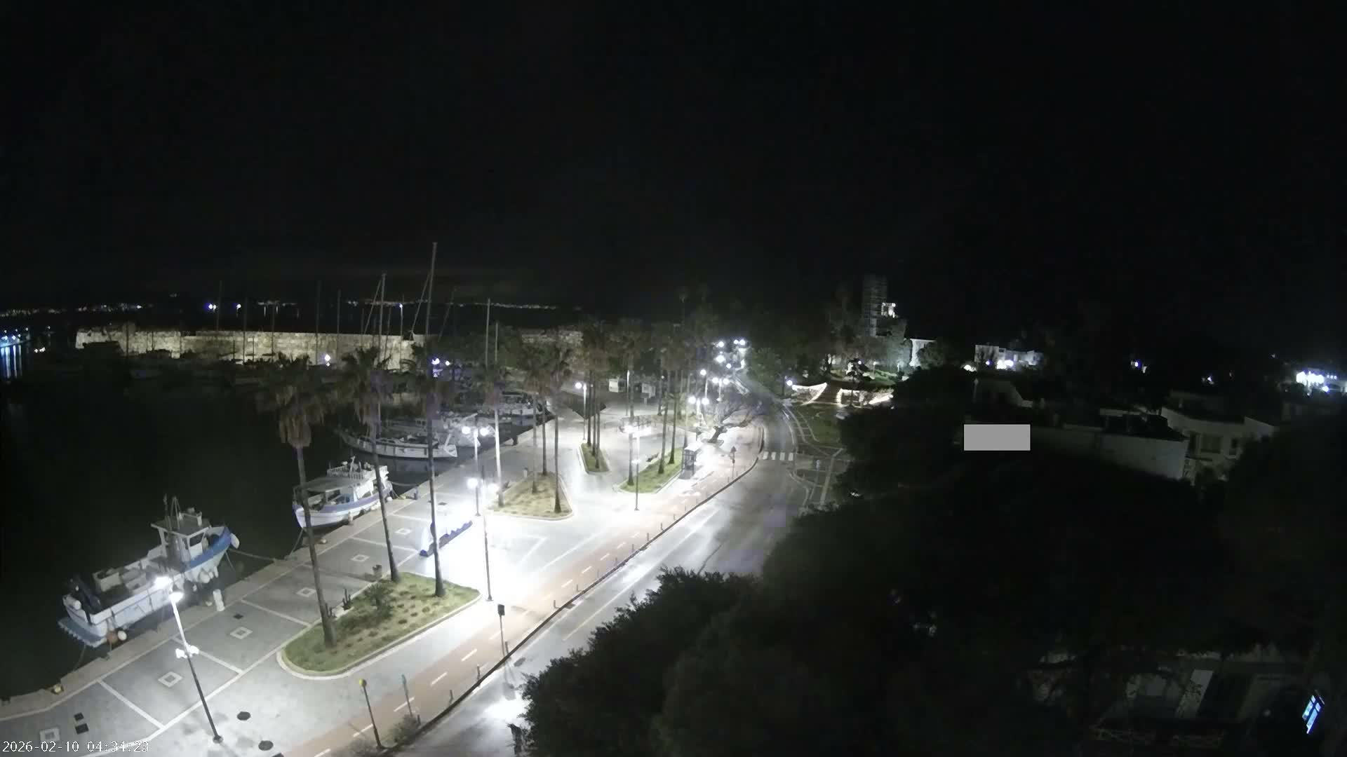Kos City, Kos Island Harbour, Nerantzia Castle towards East View Live Cam - Kos, Dodacanese, South Aegean (Periféreia Notíou Aigaíou), Greece
