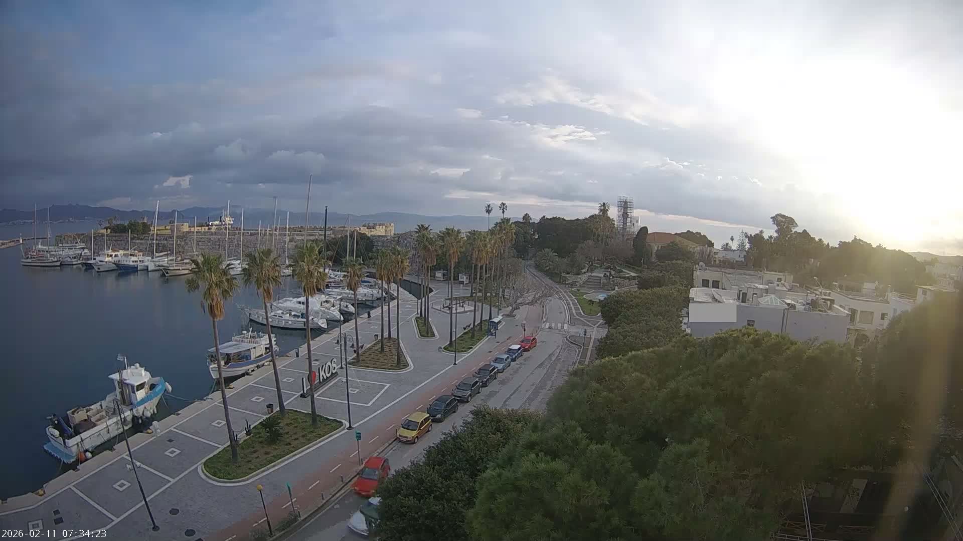 Kos City, Kos Island Harbour, Nerantzia Castle towards East View Live Cam - Kos, Dodacanese, South Aegean (Periféreia Notíou Aigaíou), Greece
