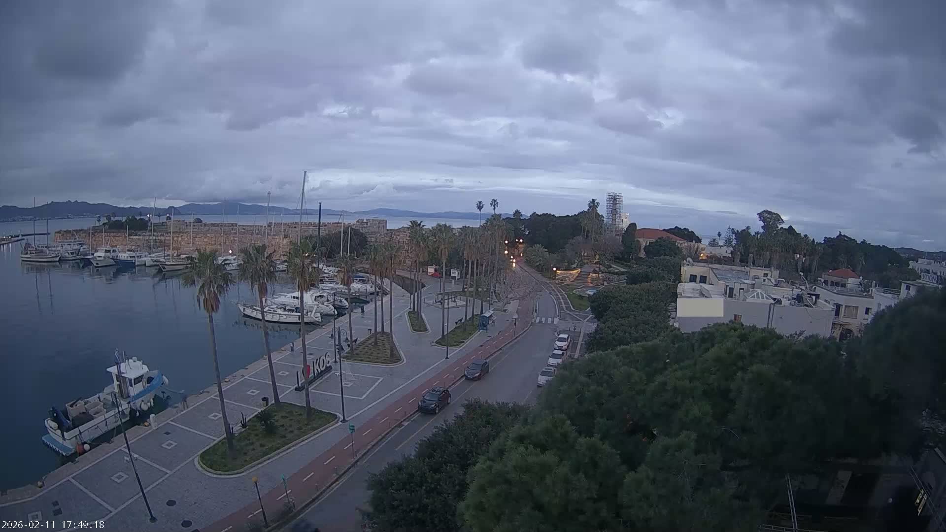 Kos City, Kos Island Harbour, Nerantzia Castle towards East View Live Cam - Kos, Dodacanese, South Aegean (Periféreia Notíou Aigaíou), Greece