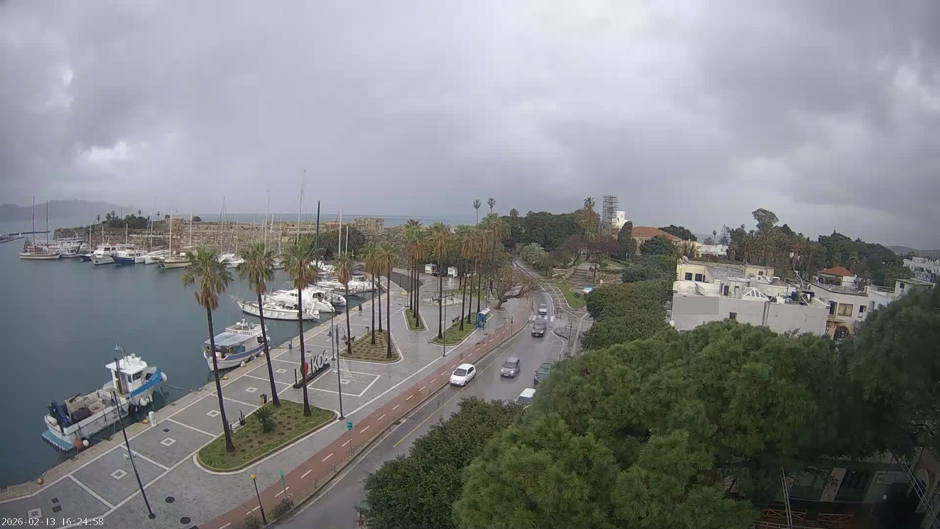 Kos City, Kos Island Harbour, Nerantzia Castle towards East View Live Cam - Kos, Dodacanese, South Aegean (Periféreia Notíou Aigaíou), Greece