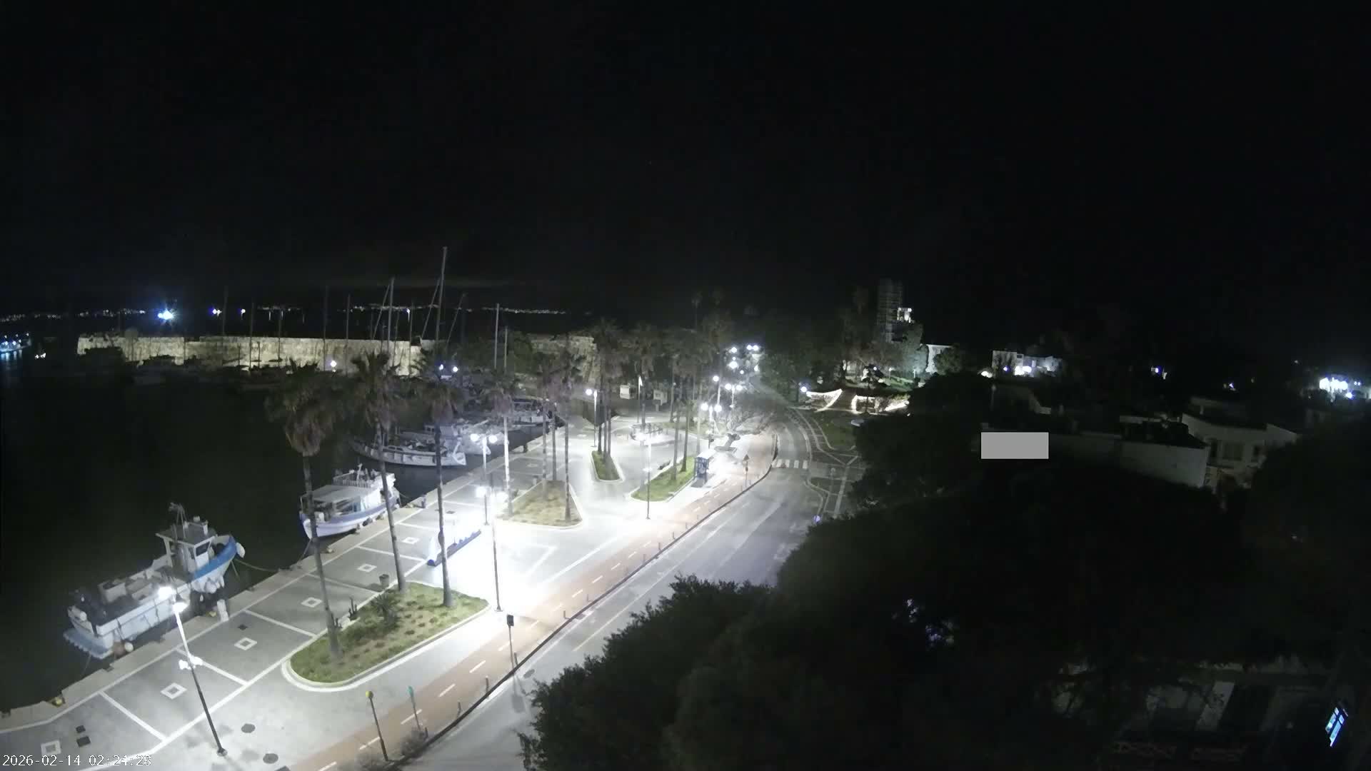Kos City, Kos Island Harbour, Nerantzia Castle towards East View Live Cam - Kos, Dodacanese, South Aegean (Periféreia Notíou Aigaíou), Greece