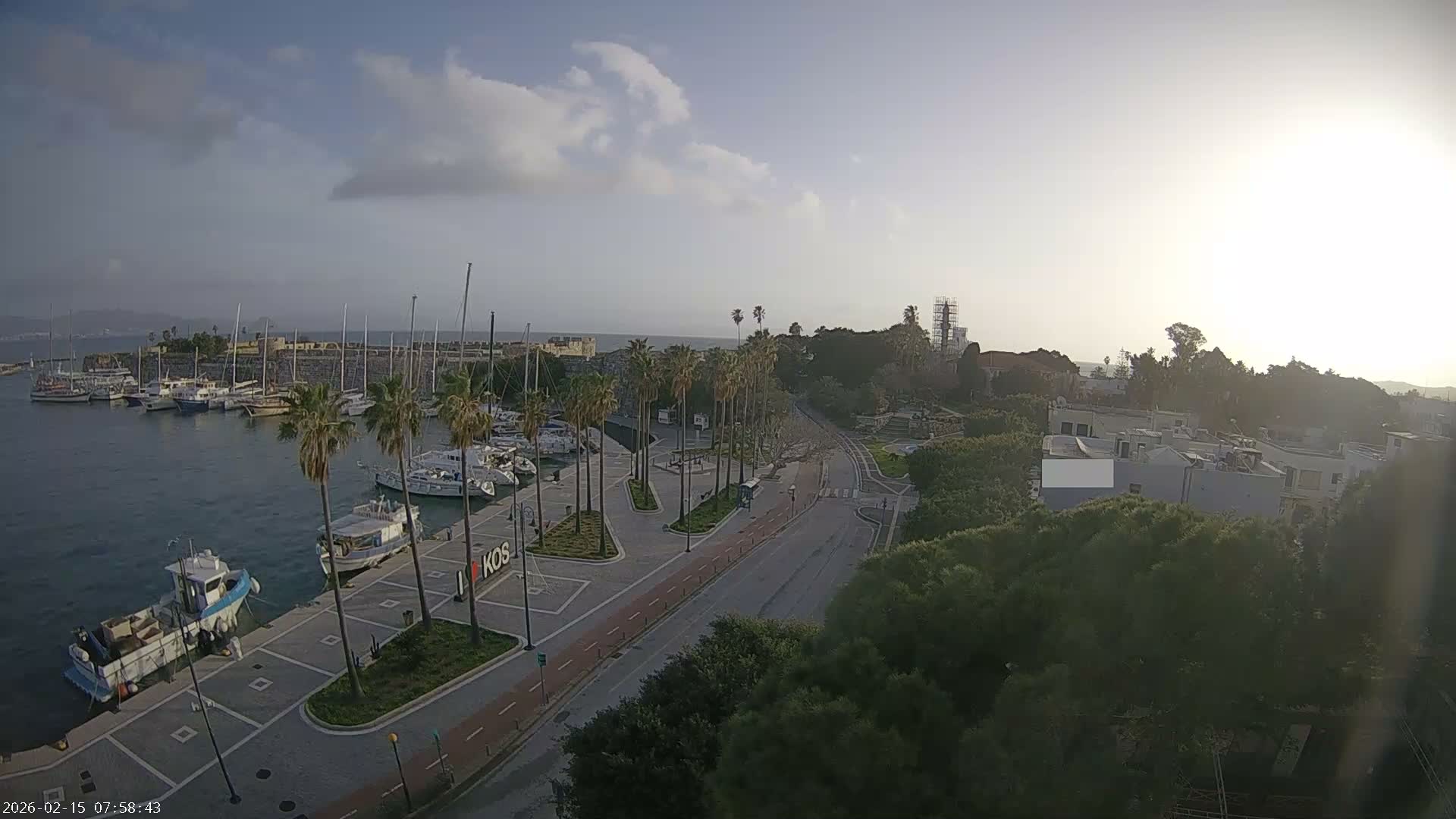 Kos City, Kos Island Harbour, Nerantzia Castle towards East View Live Cam - Kos, Dodacanese, South Aegean (Periféreia Notíou Aigaíou), Greece