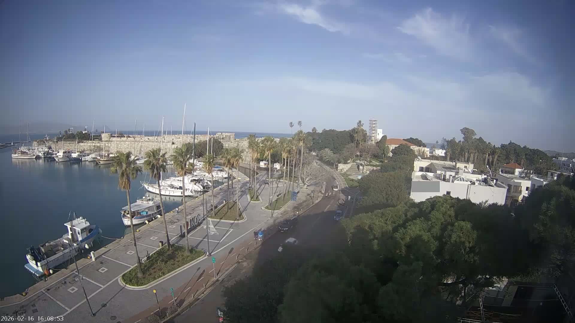 Kos City, Kos Island Harbour, Nerantzia Castle towards East View Live Cam - Kos, Dodacanese, South Aegean (Periféreia Notíou Aigaíou), Greece