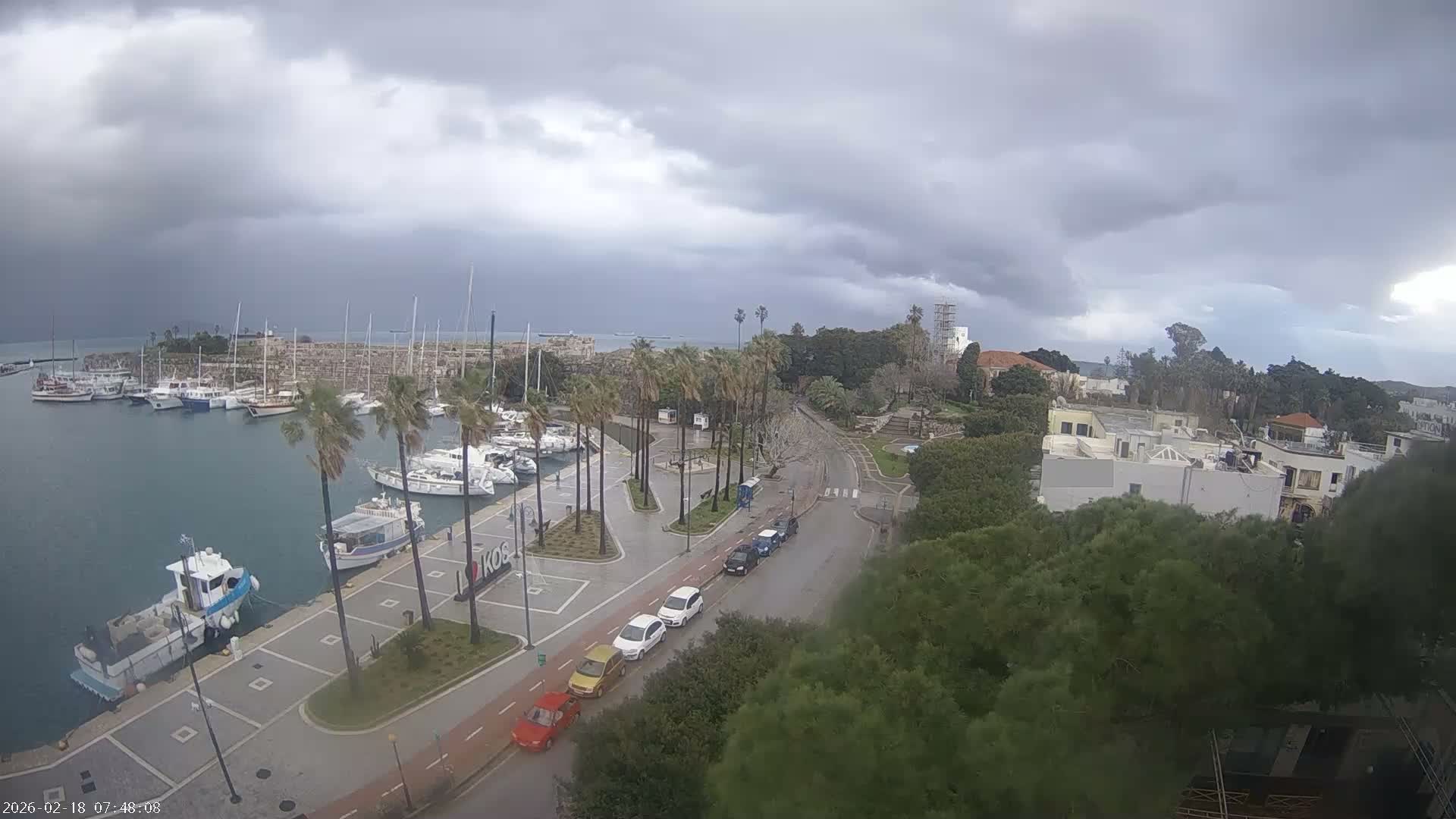 Kos City, Kos Island Harbour, Nerantzia Castle towards East View Live Cam - Kos, Dodacanese, South Aegean (Periféreia Notíou Aigaíou), Greece