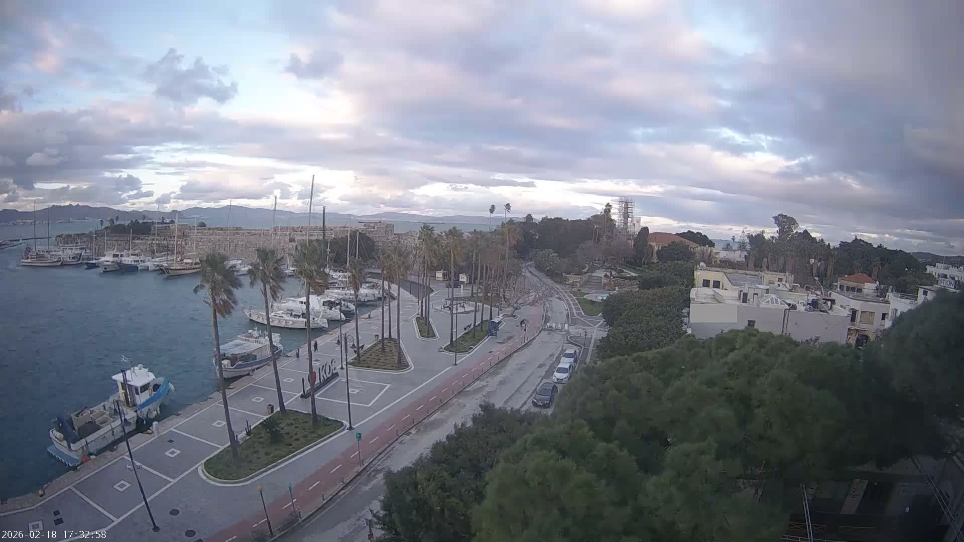 Kos City, Kos Island Harbour, Nerantzia Castle towards East View Live Cam - Kos, Dodacanese, South Aegean (Periféreia Notíou Aigaíou), Greece