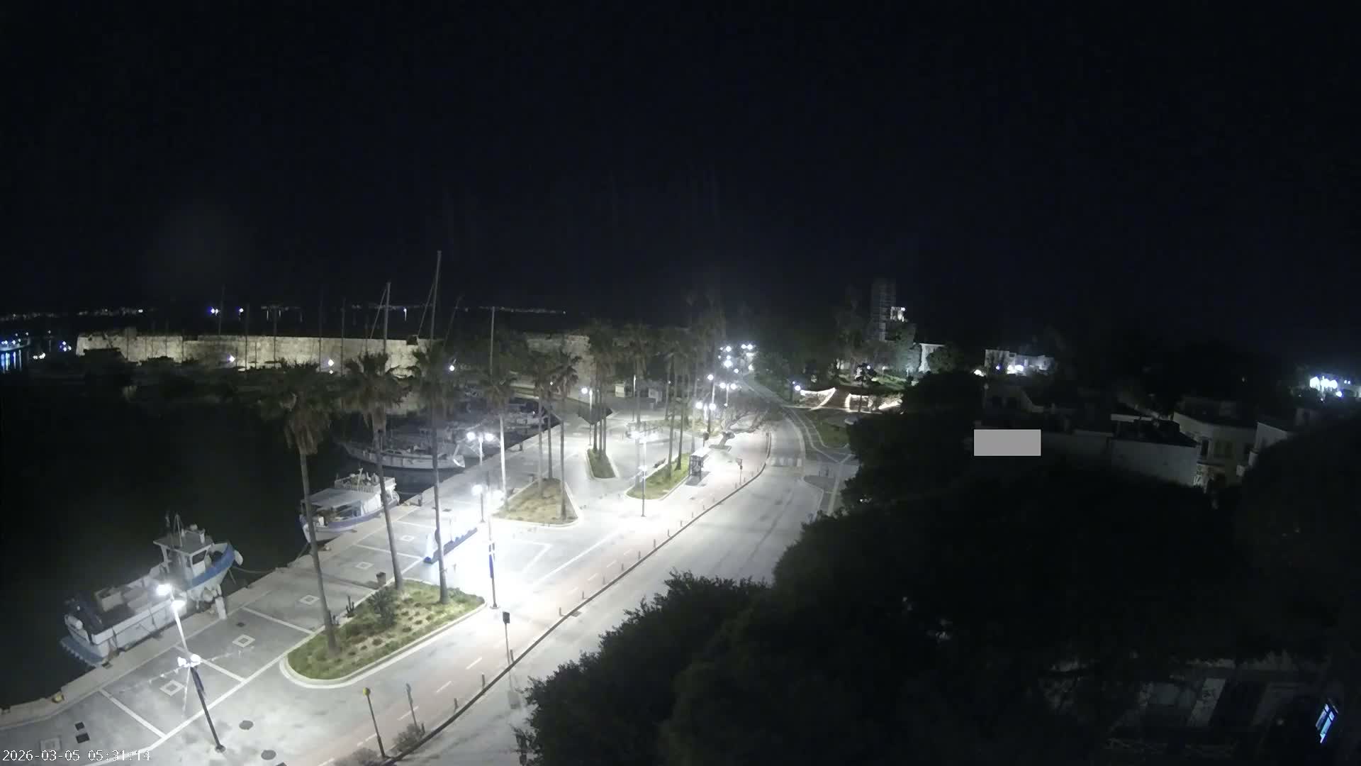 Kos City, Kos Island Harbour, Nerantzia Castle towards East View Live Cam - Kos, Dodacanese, South Aegean (Periféreia Notíou Aigaíou), Greece