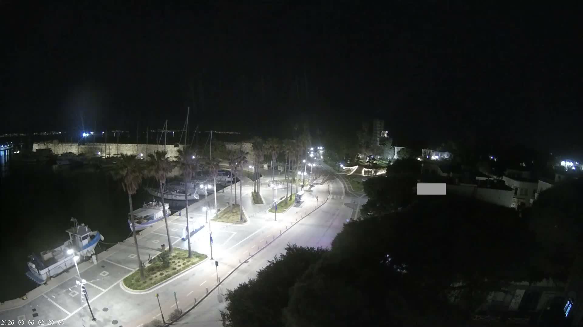 Kos City, Kos Island Harbour, Nerantzia Castle towards East View Live Cam - Kos, Dodacanese, South Aegean (Periféreia Notíou Aigaíou), Greece