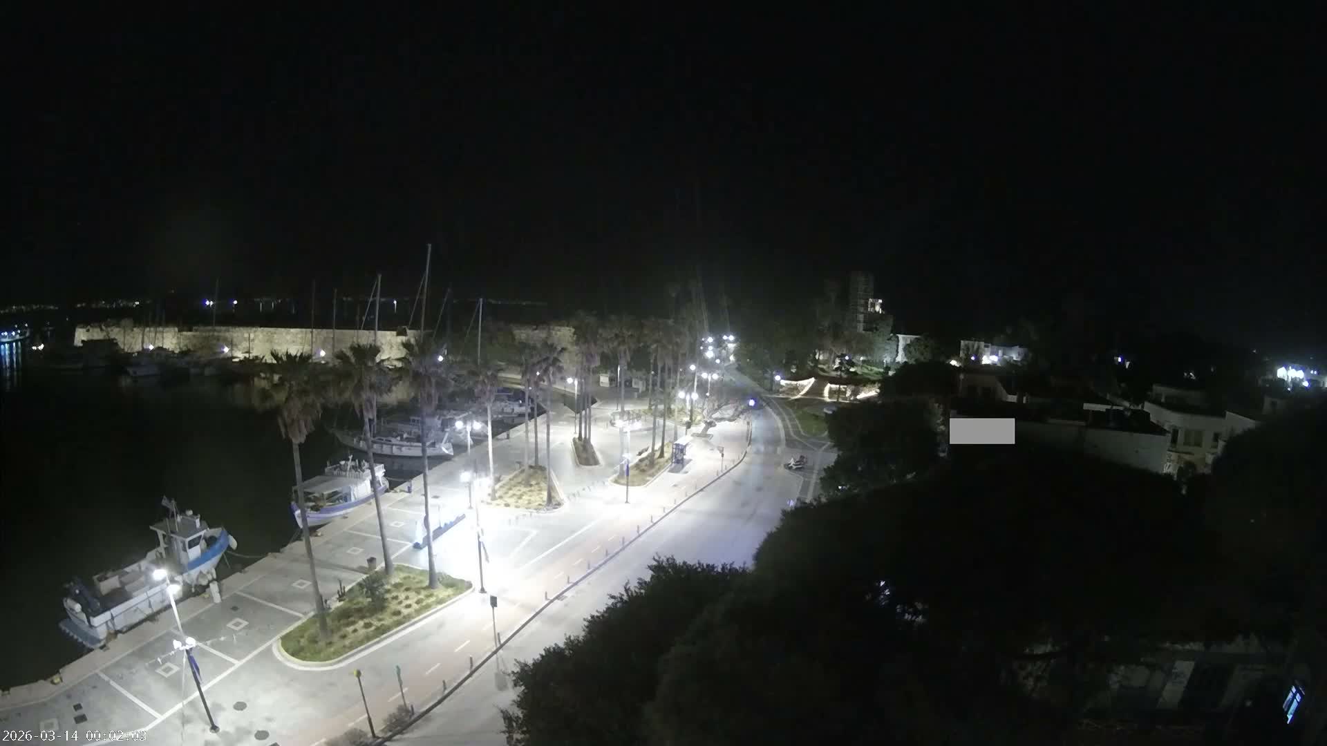 Kos City, Kos Island Harbour, Nerantzia Castle towards East View Live Cam - Kos, Dodacanese, South Aegean (Periféreia Notíou Aigaíou), Greece