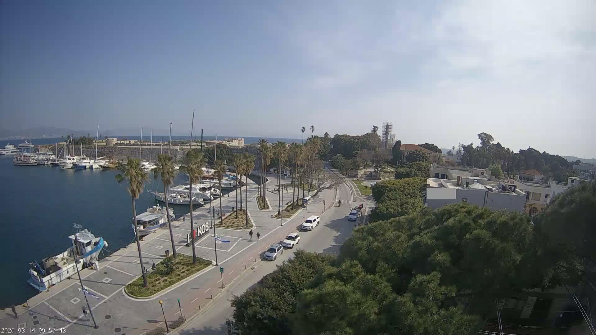 Kos City, Kos Island Harbour, Nerantzia Castle towards East View Live Cam - Kos, Dodacanese, South Aegean (Periféreia Notíou Aigaíou), Greece