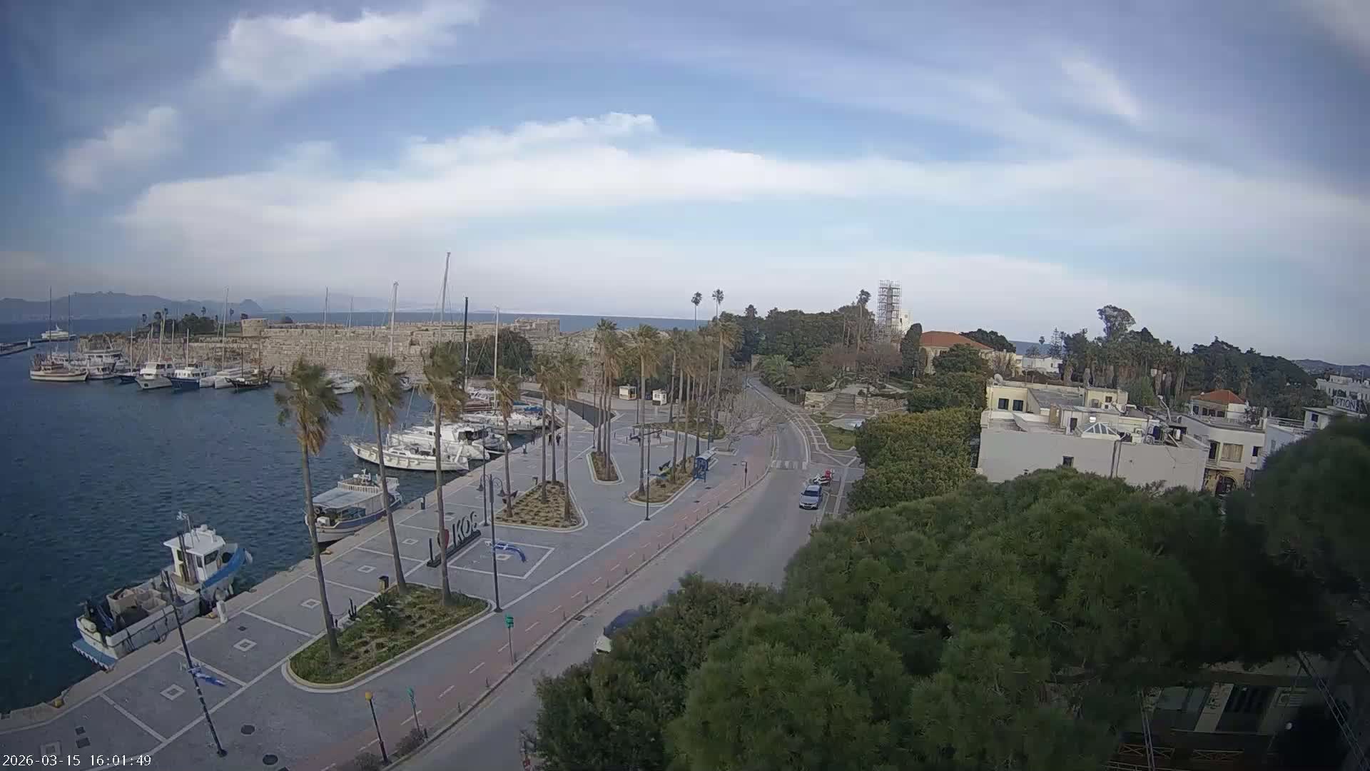 Kos City, Kos Island Harbour, Nerantzia Castle towards East View Live Cam - Kos, Dodacanese, South Aegean (Periféreia Notíou Aigaíou), Greece