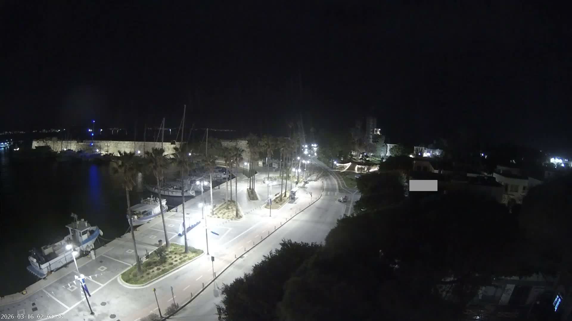 Kos City, Kos Island Harbour, Nerantzia Castle towards East View Live Cam - Kos, Dodacanese, South Aegean (Periféreia Notíou Aigaíou), Greece