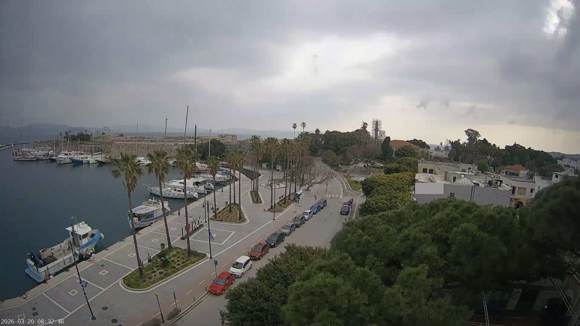 Kos City, Kos Island Harbour, Nerantzia Castle towards East View Live Cam - Kos, Dodacanese, South Aegean (Periféreia Notíou Aigaíou), Greece