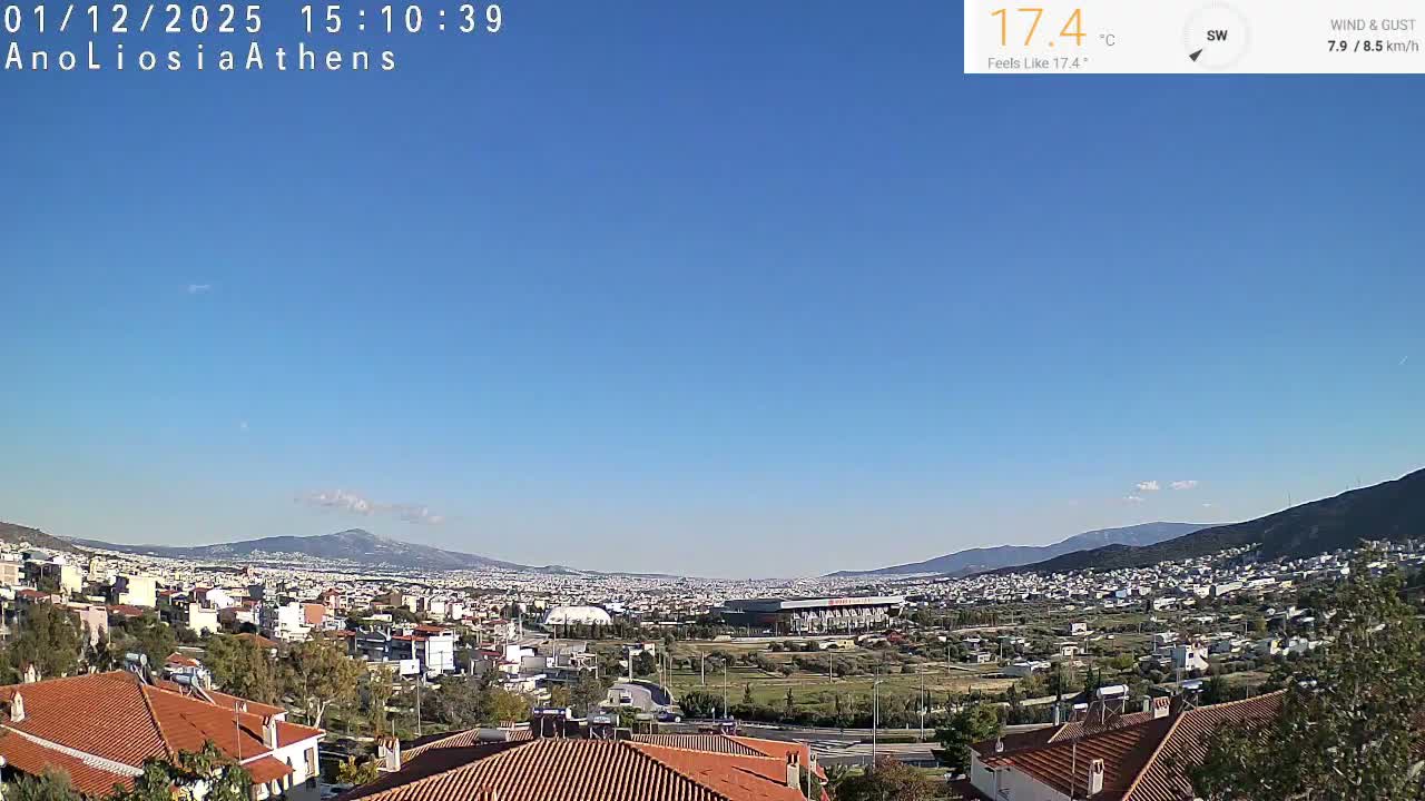 Athens, Ano Liosia towards Athína Skyline Live Cam - Áno Liósia, Fyli, West Attica (Dytikís Attikís) Athens (Athína) , Attica (Attikí), Greece
