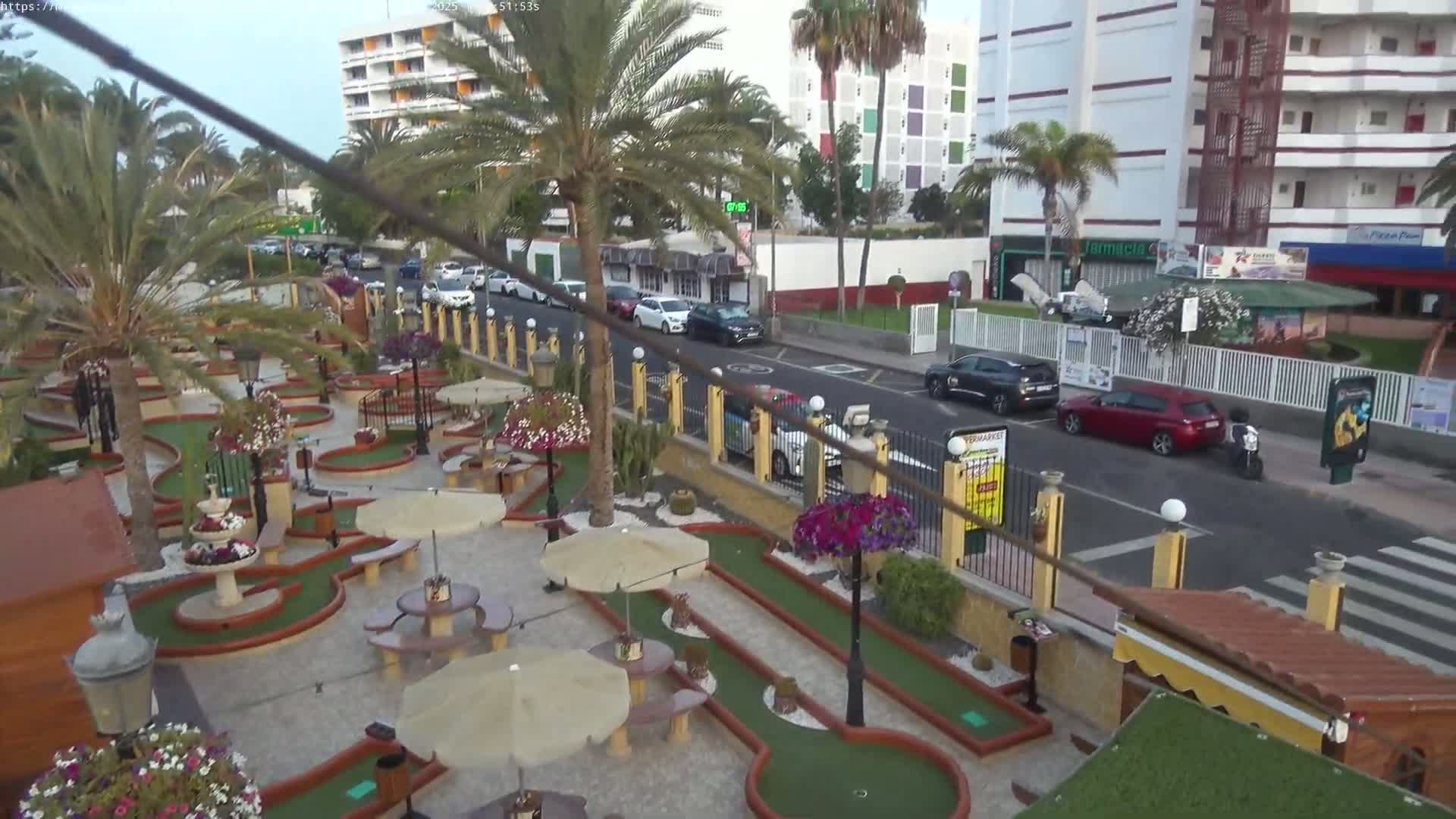 Gran Canaria, Playa del Ingles City & Atlantico Mini Golf Field Live Cam - Playa del Inglés, San Bartolomé de Tirajana, Gran Canaria, Canary Islands (Canarias), Spain
