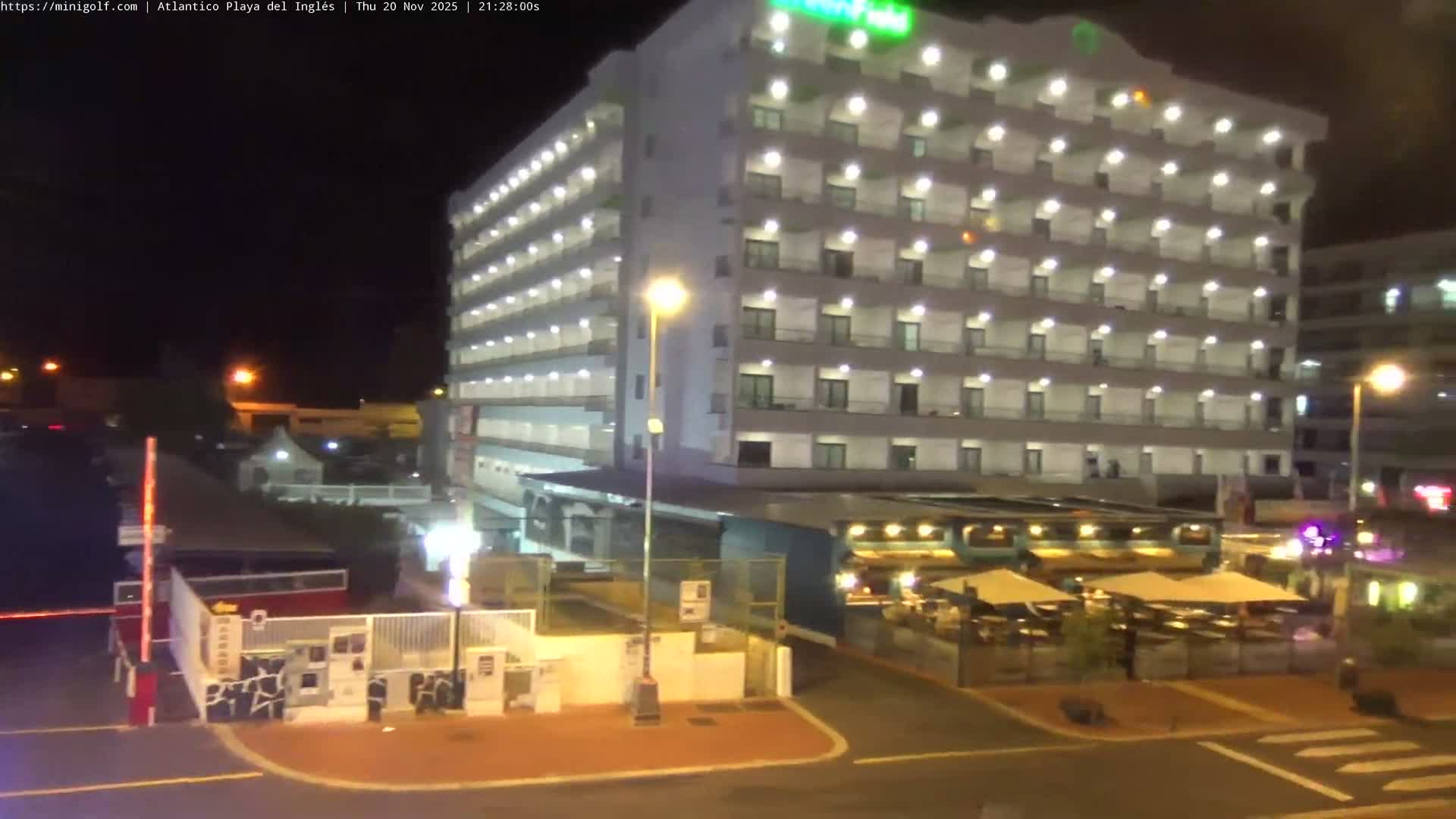 Gran Canaria, Playa del Ingles City & Atlantico Mini Golf Field Live Cam - Playa del Inglés, San Bartolomé de Tirajana, Gran Canaria, Canary Islands (Canarias), Spain