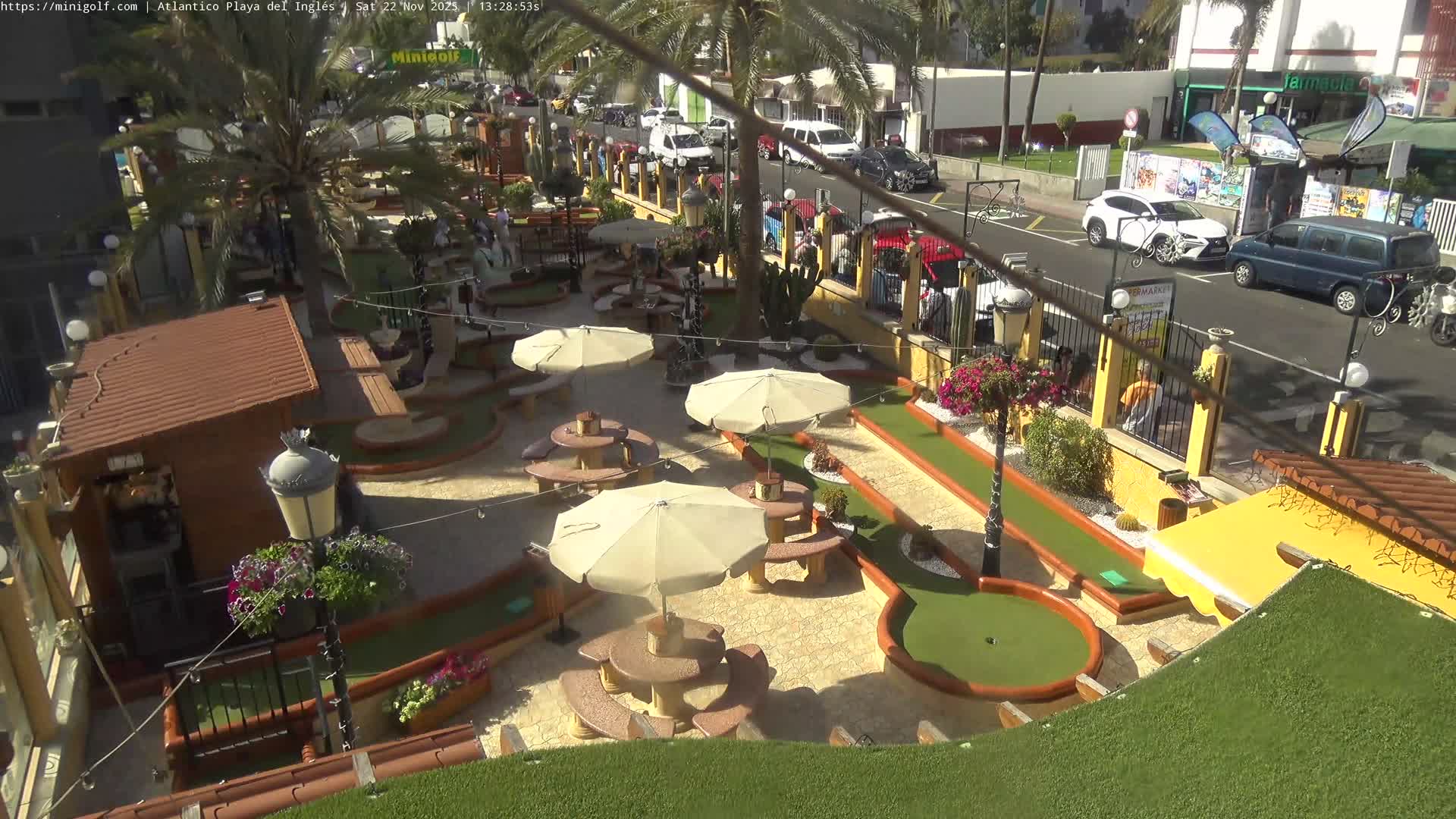 Gran Canaria, Playa del Ingles City & Atlantico Mini Golf Field Live Cam - Playa del Inglés, San Bartolomé de Tirajana, Gran Canaria, Canary Islands (Canarias), Spain
