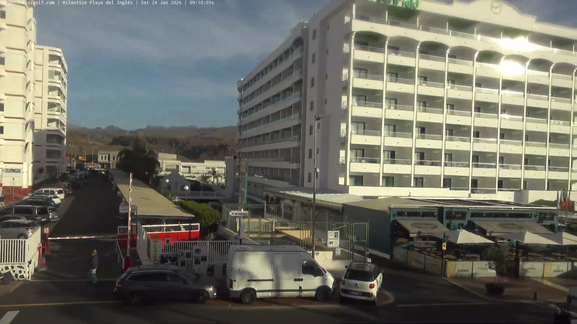 Gran Canaria, Playa del Ingles City & Atlantico Mini Golf Field Live Cam - Playa del Inglés, San Bartolomé de Tirajana, Gran Canaria, Canary Islands (Canarias), Spain
