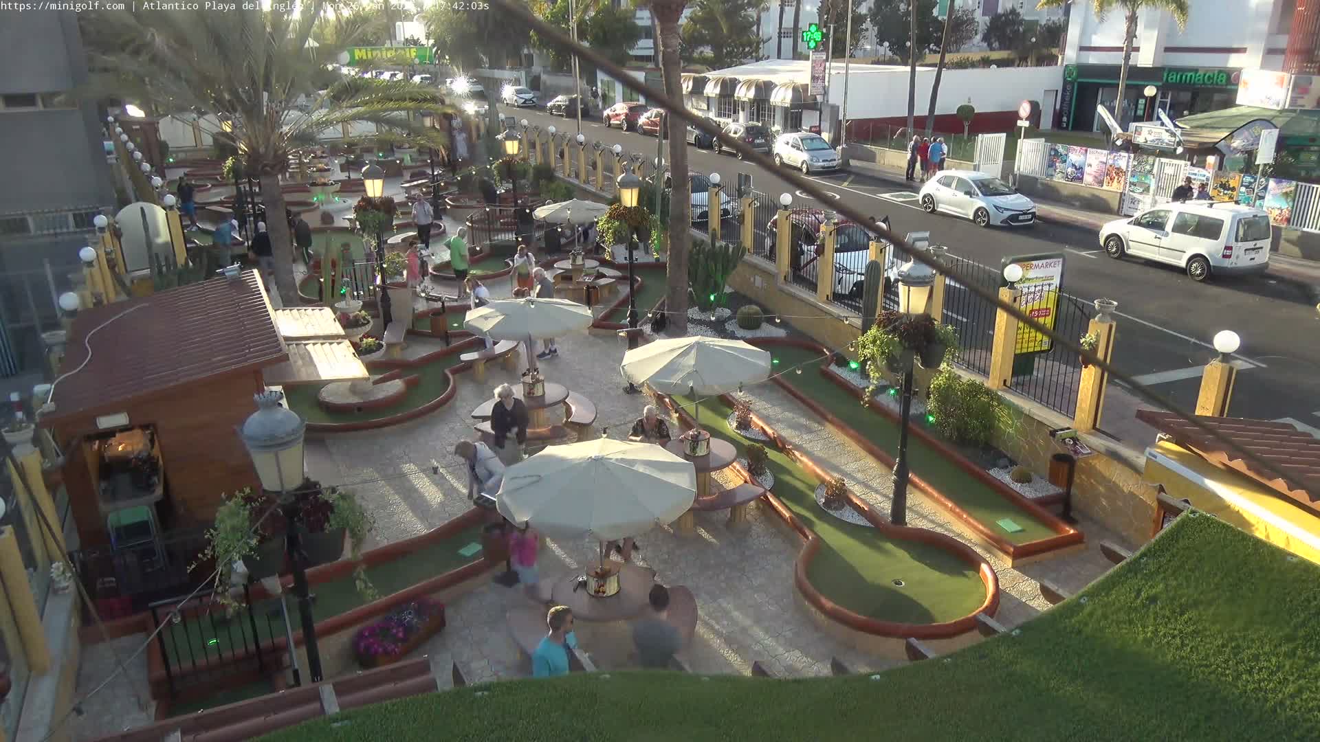 Gran Canaria, Playa del Ingles City & Atlantico Mini Golf Field Live Cam - Playa del Inglés, San Bartolomé de Tirajana, Gran Canaria, Canary Islands (Canarias), Spain