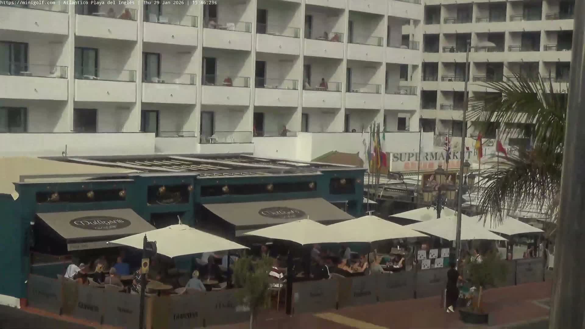Gran Canaria, Playa del Ingles City & Atlantico Mini Golf Field Live Cam - Playa del Inglés, San Bartolomé de Tirajana, Gran Canaria, Canary Islands (Canarias), Spain
