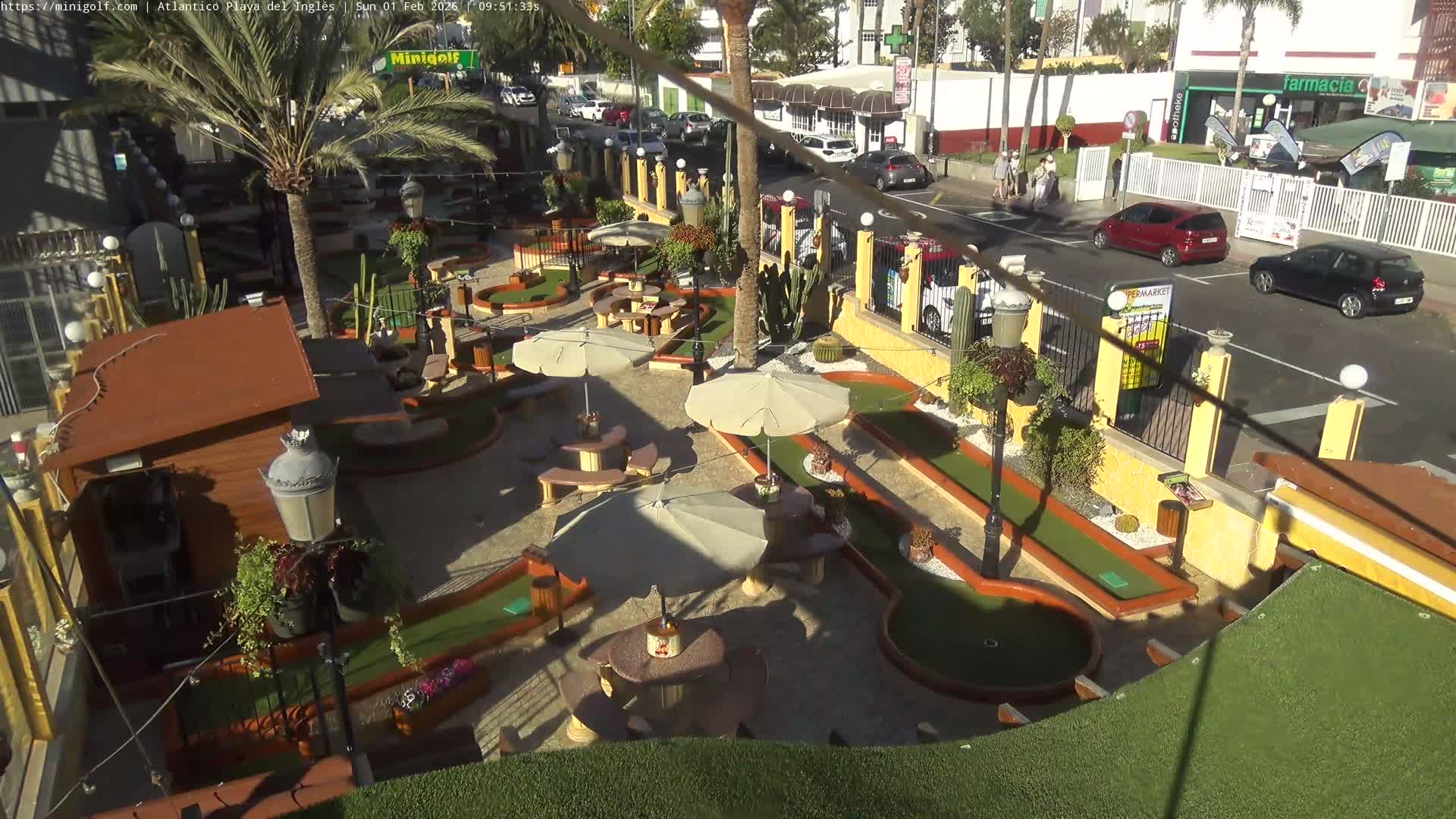 Gran Canaria, Playa del Ingles City & Atlantico Mini Golf Field Live Cam - Playa del Inglés, San Bartolomé de Tirajana, Gran Canaria, Canary Islands (Canarias), Spain