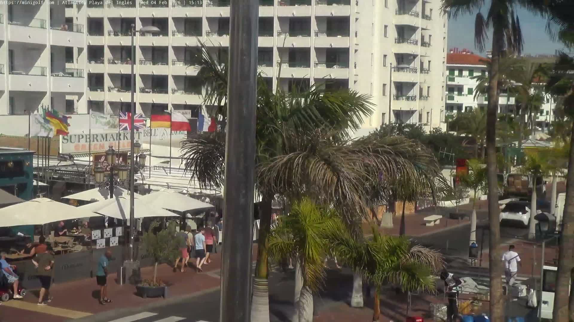 Gran Canaria, Playa del Ingles City & Atlantico Mini Golf Field Live Cam - Playa del Inglés, San Bartolomé de Tirajana, Gran Canaria, Canary Islands (Canarias), Spain