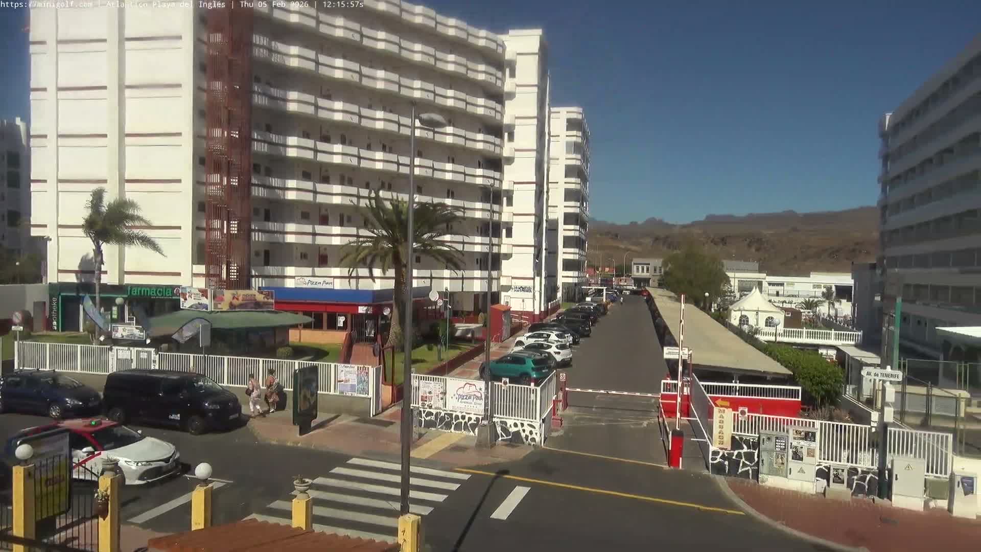 Gran Canaria, Playa del Ingles City & Atlantico Mini Golf Field Live Cam - Playa del Inglés, San Bartolomé de Tirajana, Gran Canaria, Canary Islands (Canarias), Spain