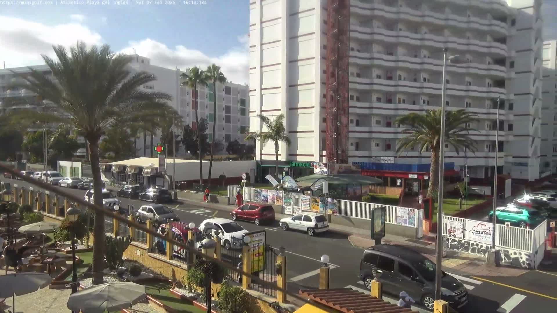 Gran Canaria, Playa del Ingles City & Atlantico Mini Golf Field Live Cam - Playa del Inglés, San Bartolomé de Tirajana, Gran Canaria, Canary Islands (Canarias), Spain