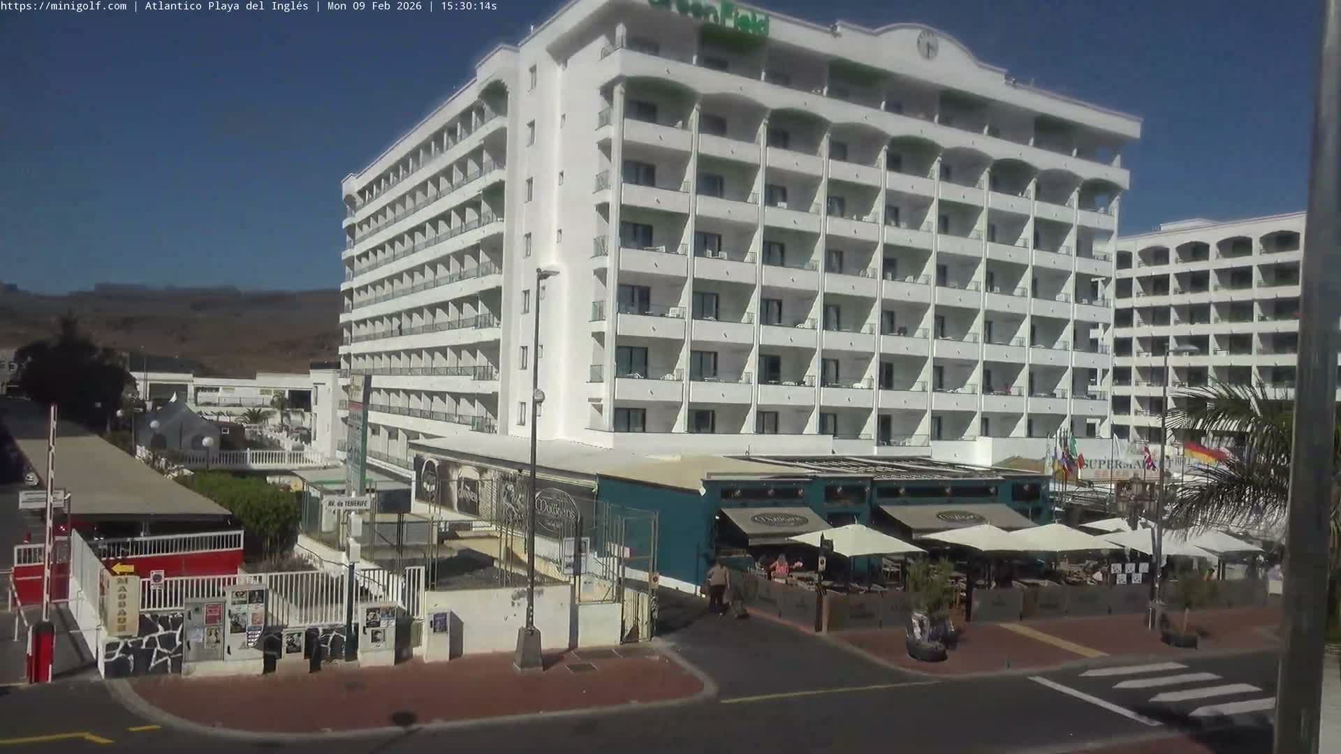Gran Canaria, Playa del Ingles City & Atlantico Mini Golf Field Live Cam - Playa del Inglés, San Bartolomé de Tirajana, Gran Canaria, Canary Islands (Canarias), Spain